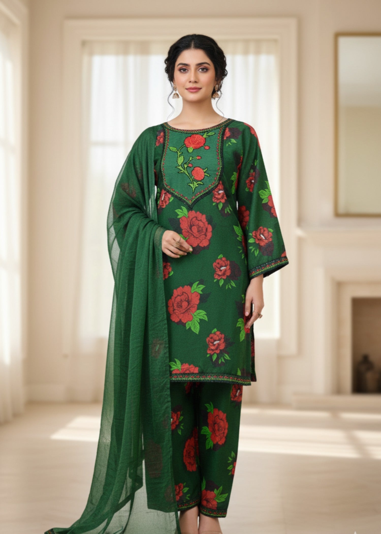 pure silk chiffon Kurta Set in Green