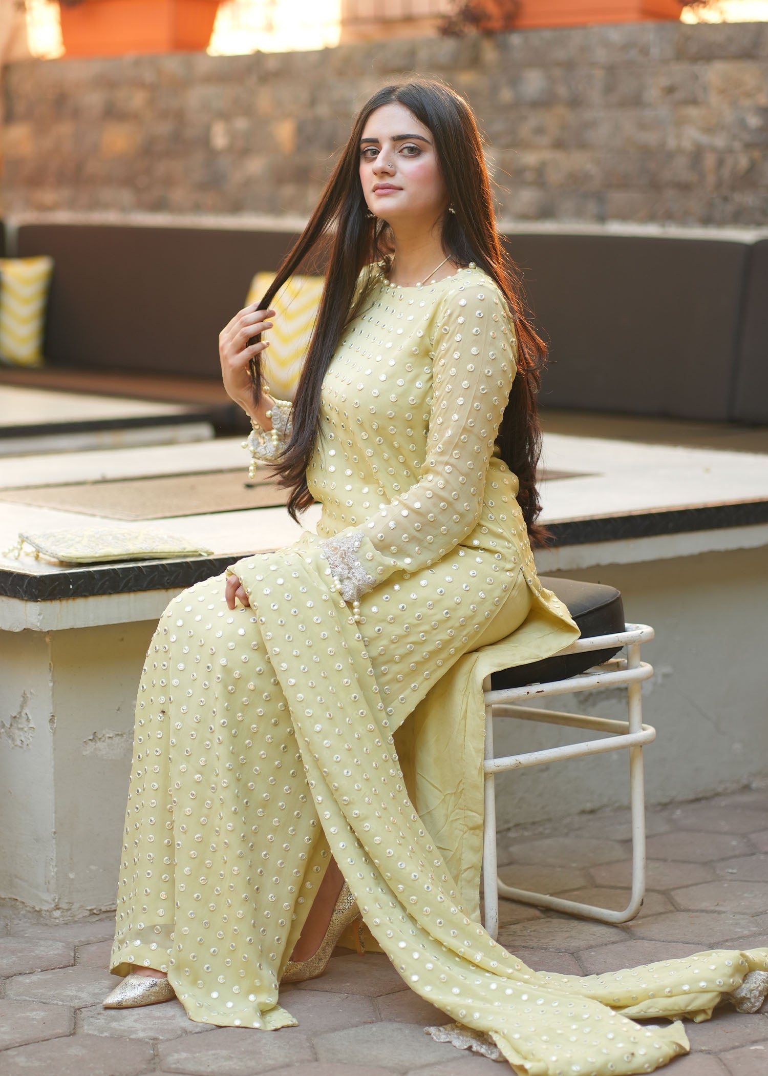 chikankari cotton Kurta Set in Key lime