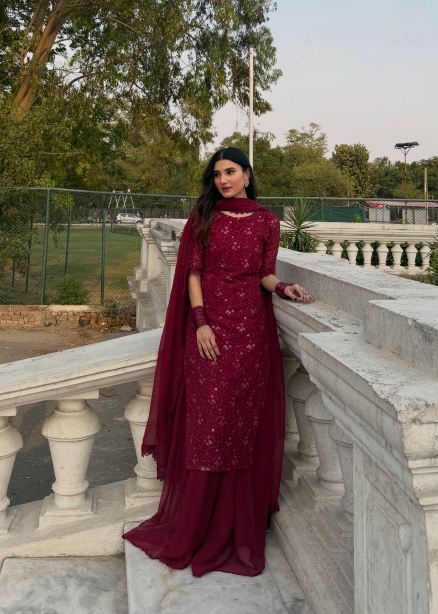 bemberg crinkle chiffon Sharara in Maroon