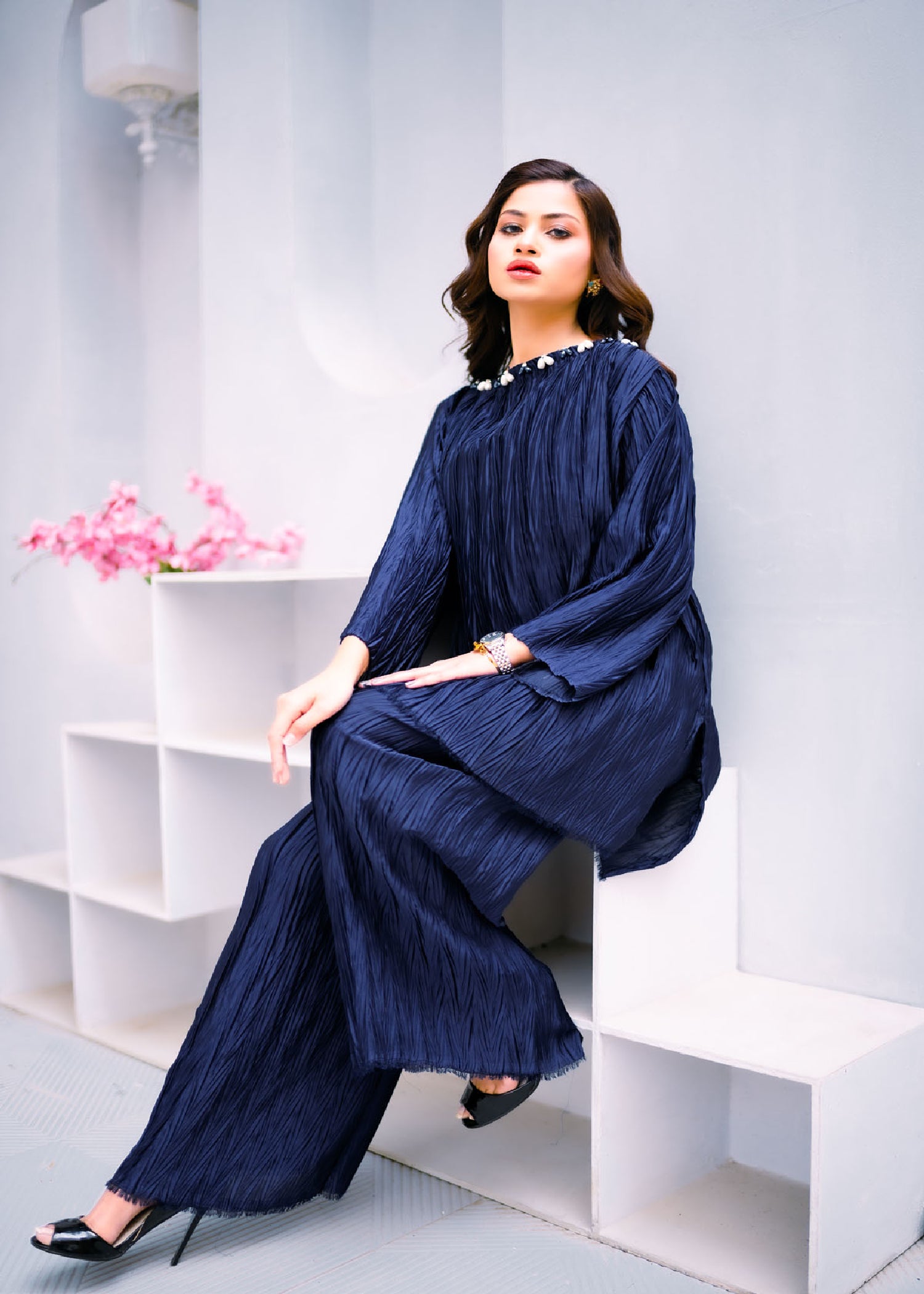 silk Co Ord Sets in Dark blue