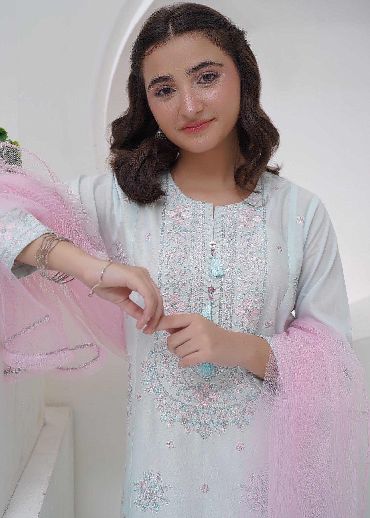 cotton Kurta Set in Light blue