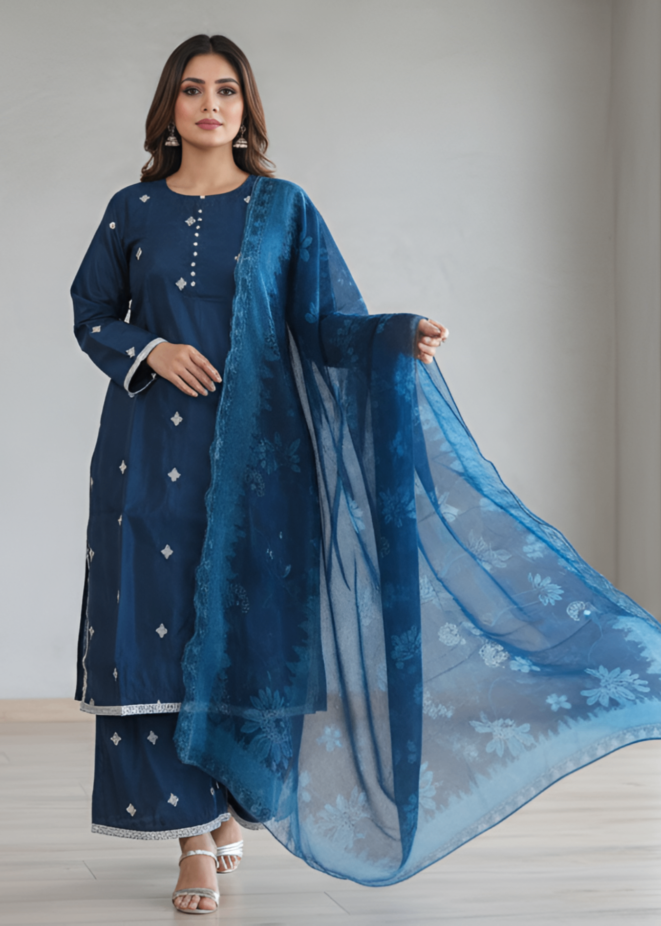 raw silk Kurta Set in Midnight blue