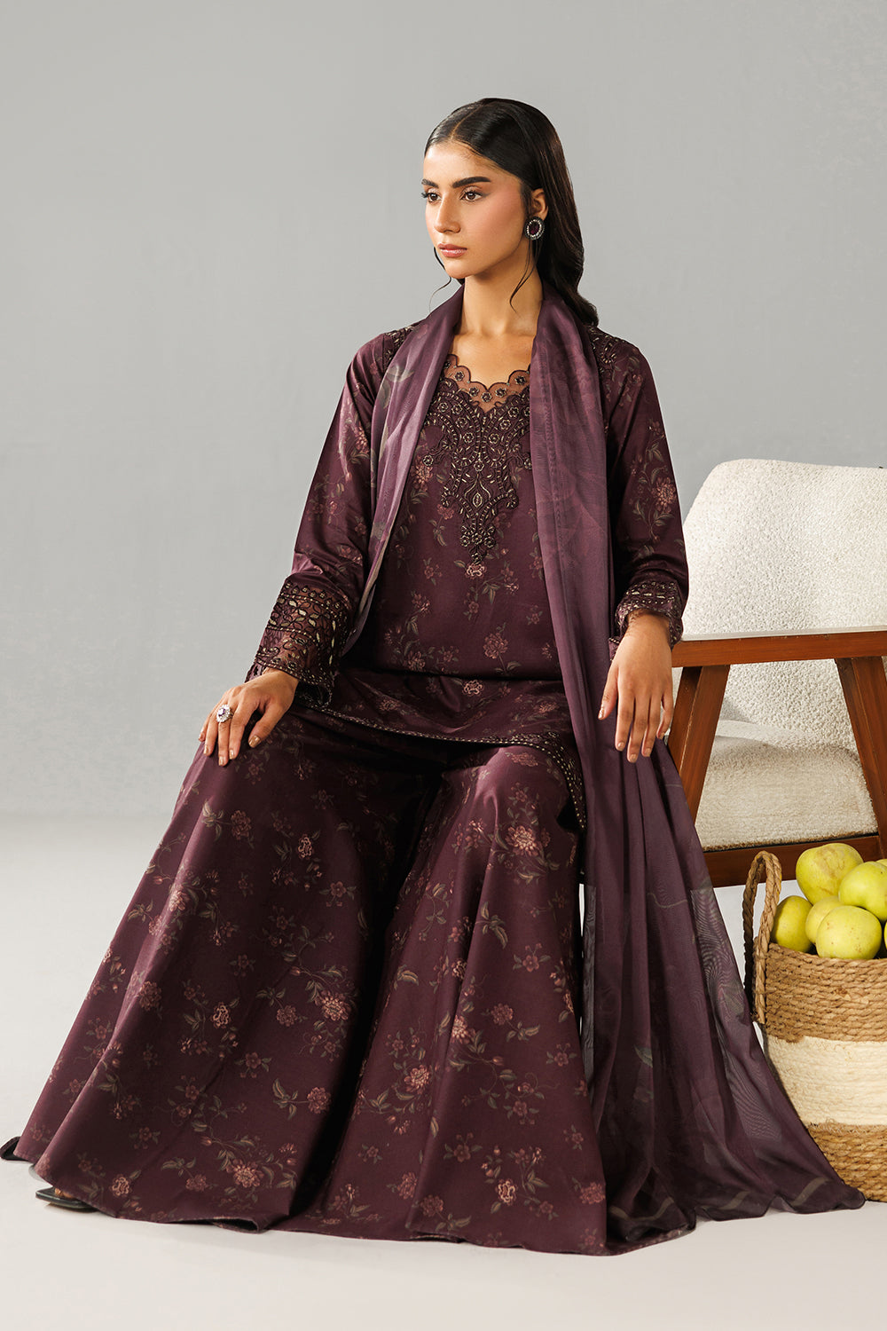 lawn Sharara in Burgundy