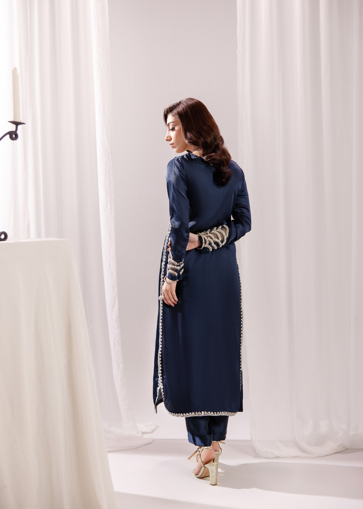 silk Kurta Set in Prussian blue
