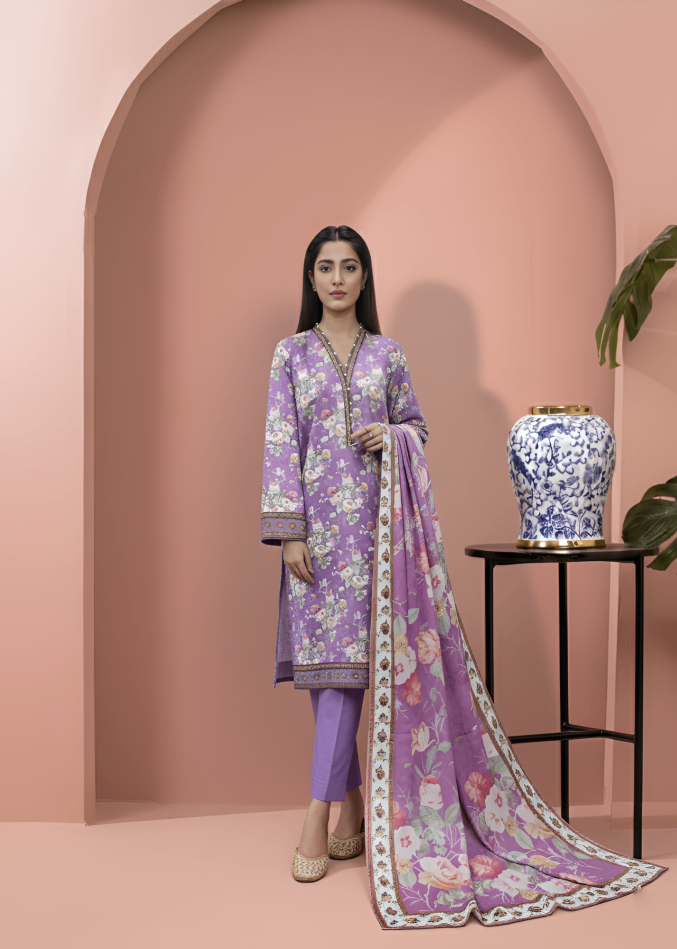 khaddar Kurta Set in Purple ash
