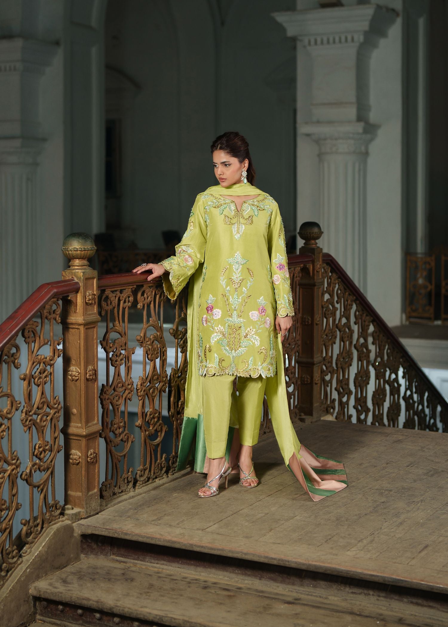 tissue silk Kurta Set in Key lime