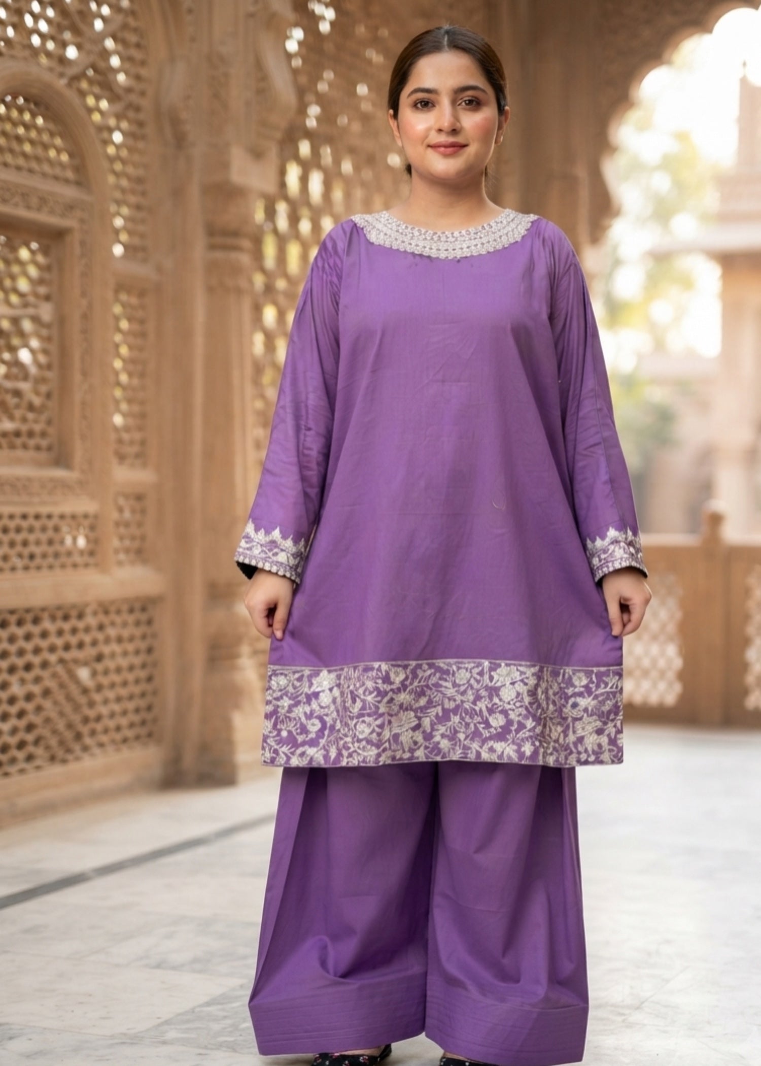 lawn Kurta Set in Royal lilac