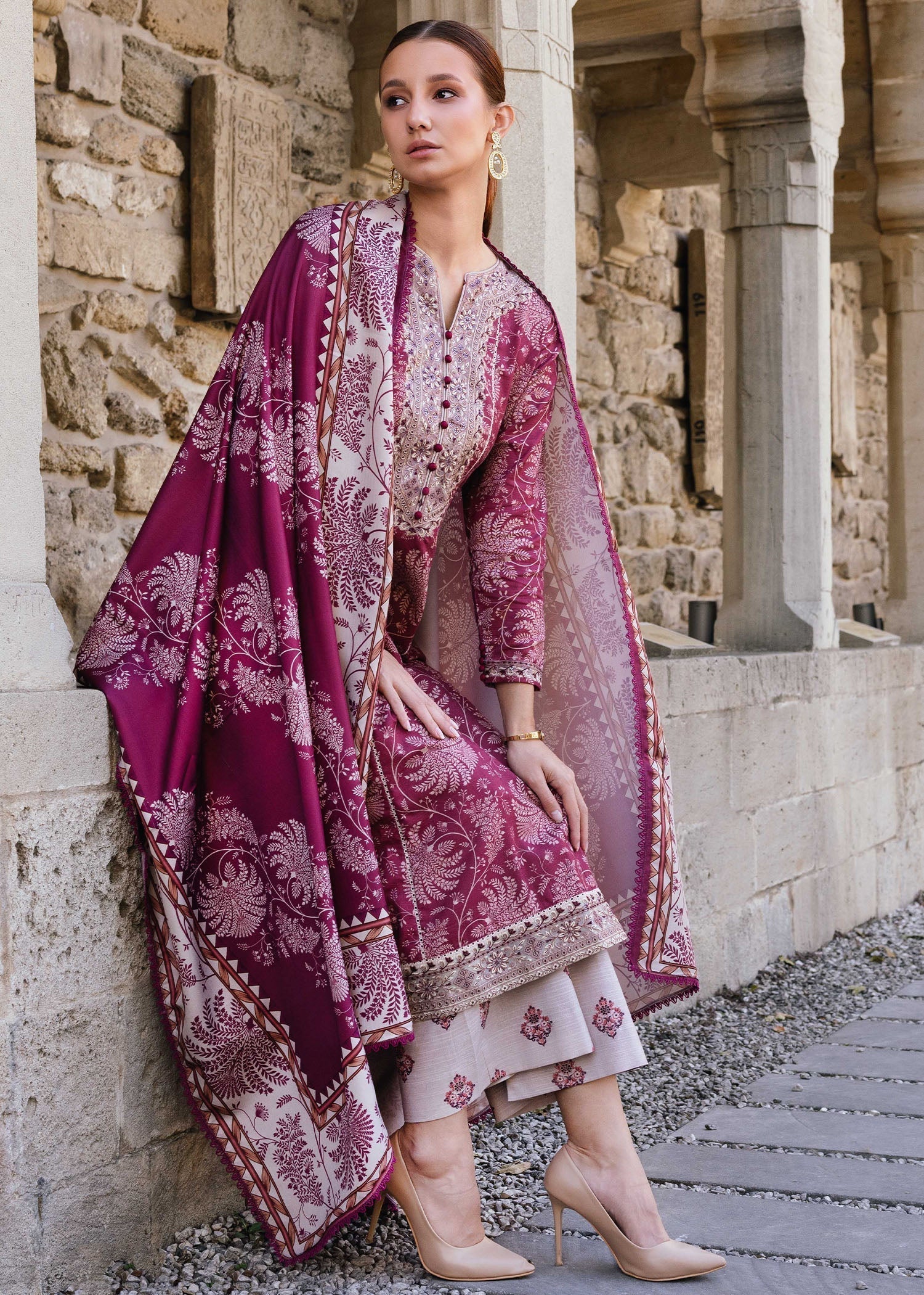 khaddar Short Frock in Mauve