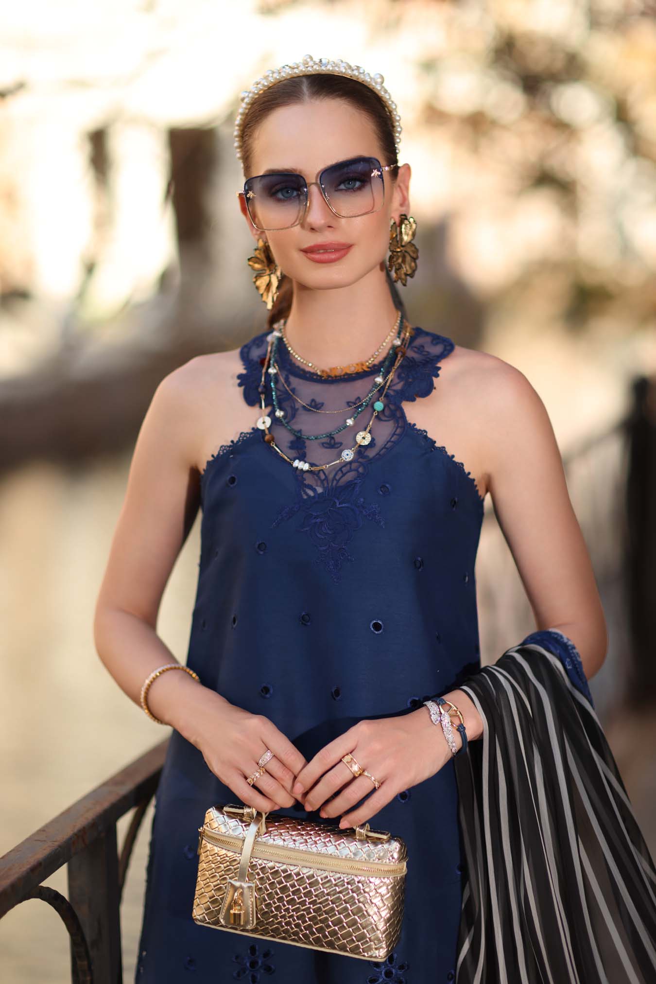 Noor Eid Luxe Printskhaas Lawn – D7 - B -Sapphire Blue