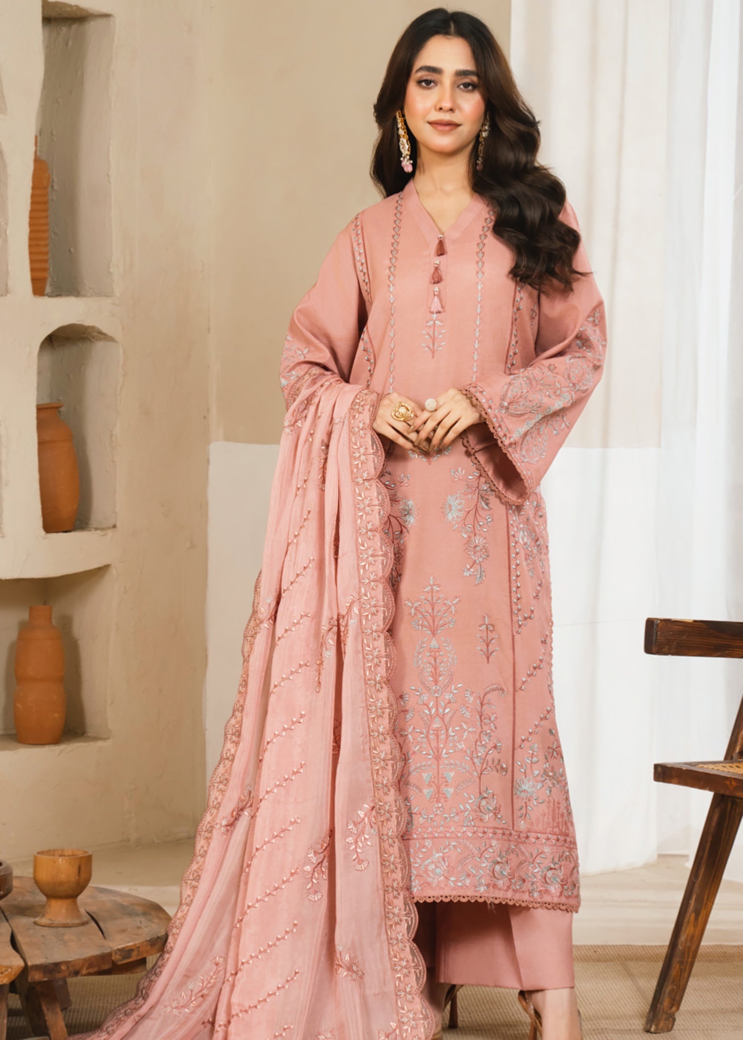 raw silk Kurta Set in Peach pink