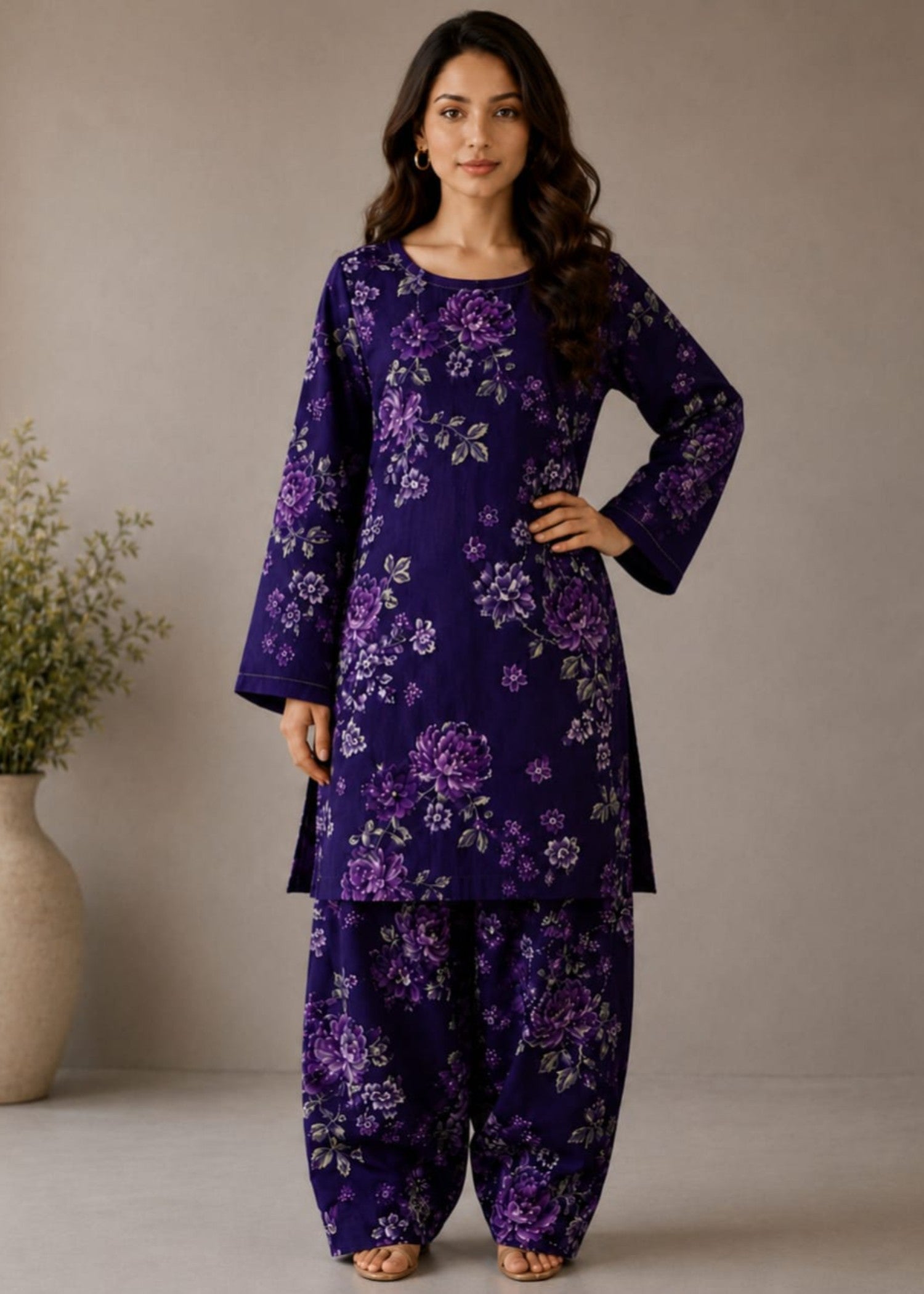 grip Kurta Set in Purple