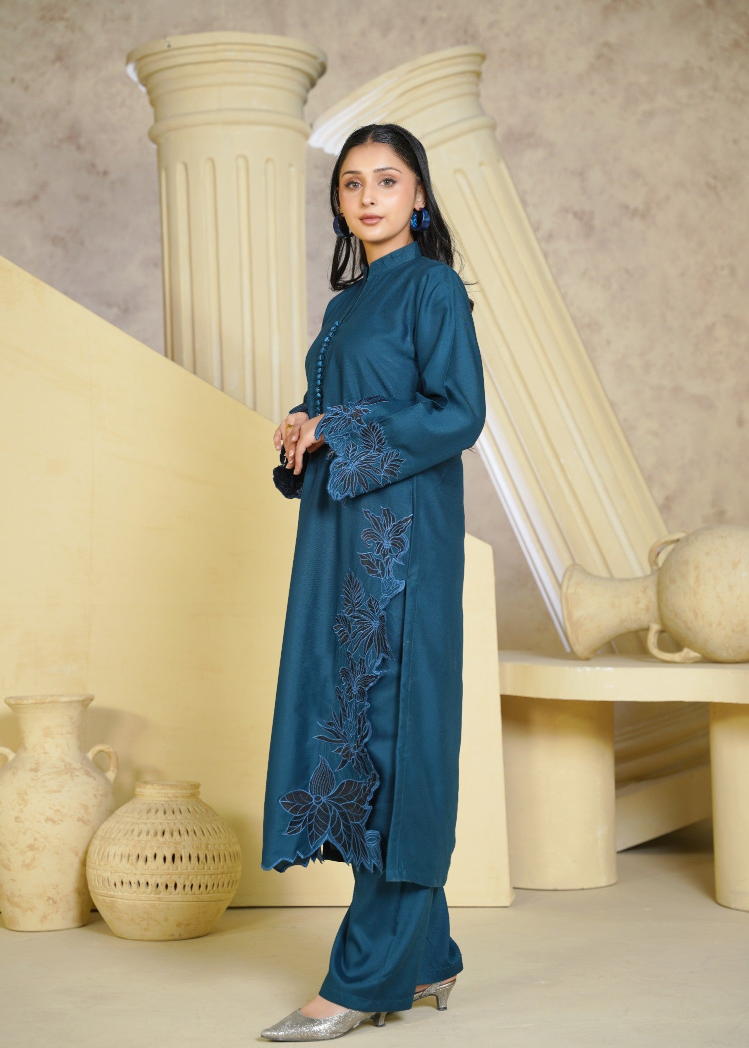 linen chambray Kurta Set in Teal