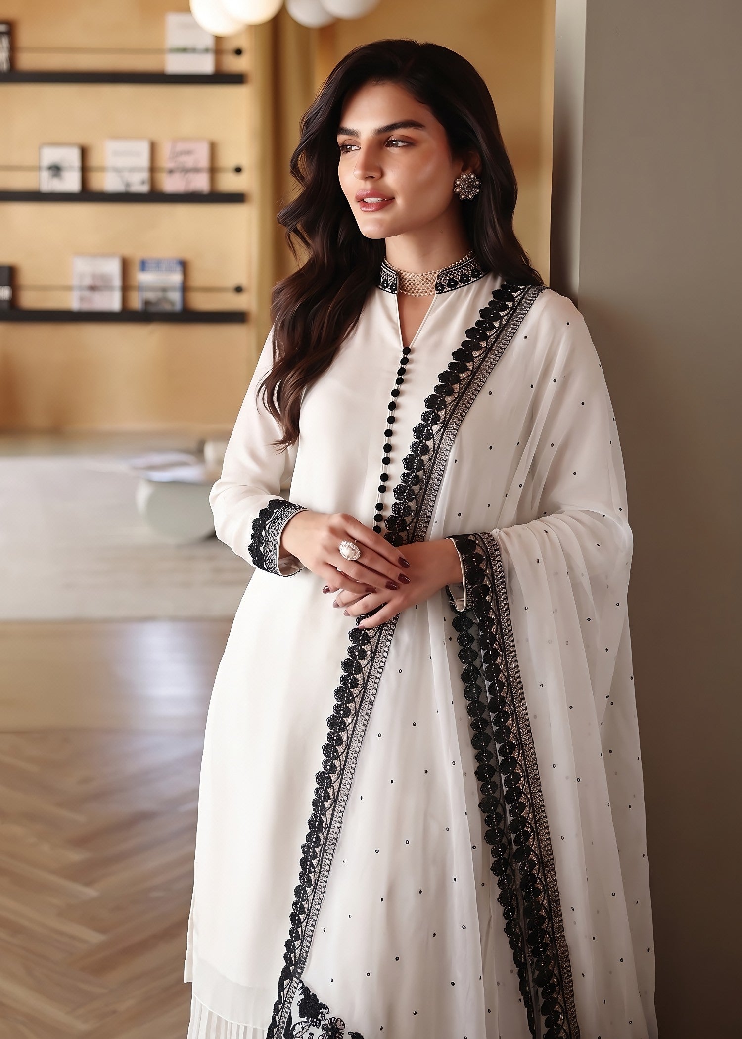 bemberg crinkle chiffon Sharara in Off-white