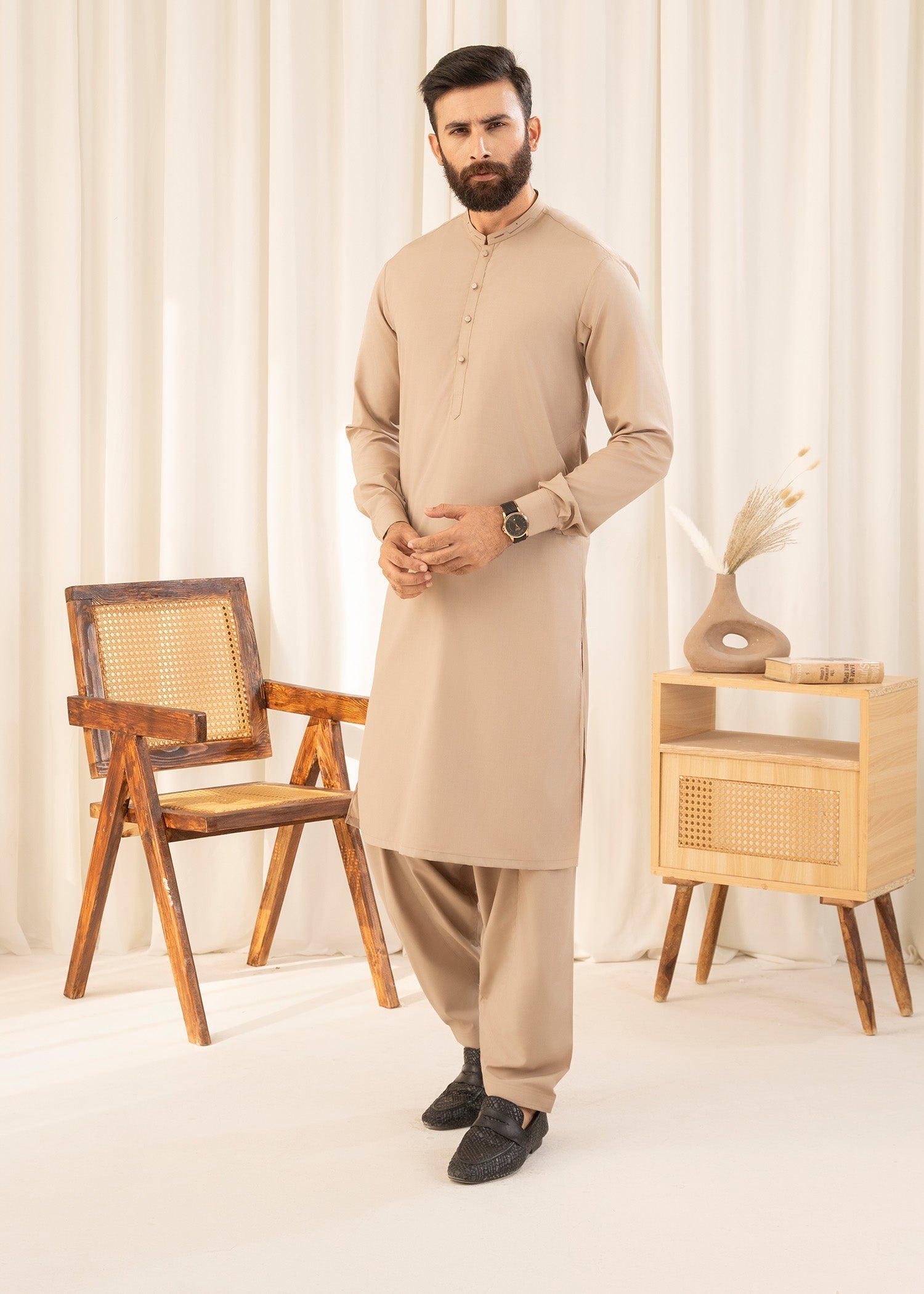 wash & wear Shalwar Kameez in Camel brown by Buraq
