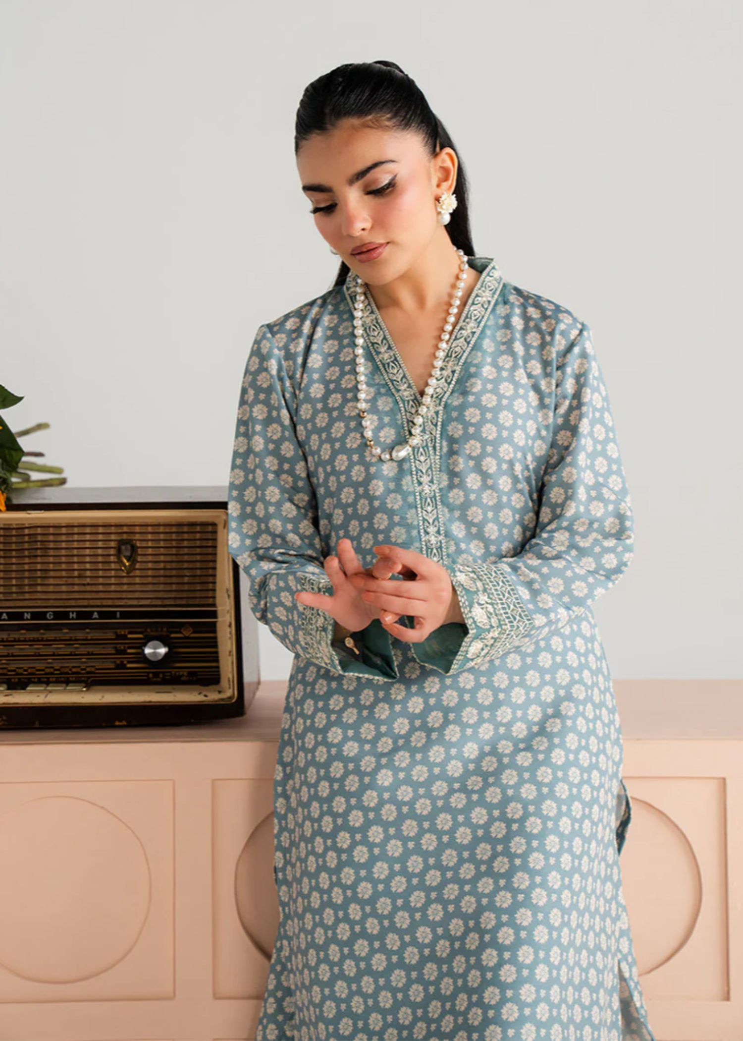 poly lawn Kurta Set in Lynx white