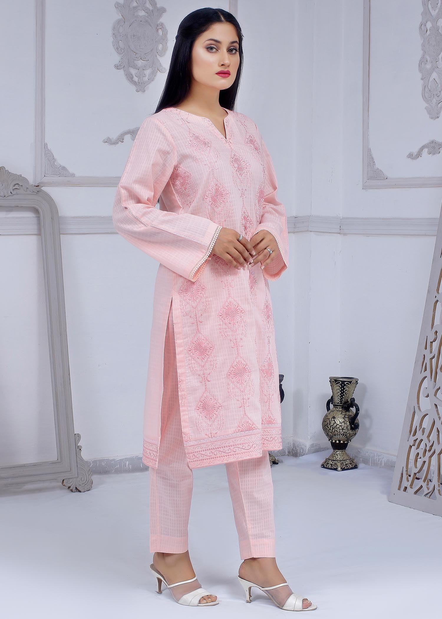 cotton dobby Kurta Set in Pink