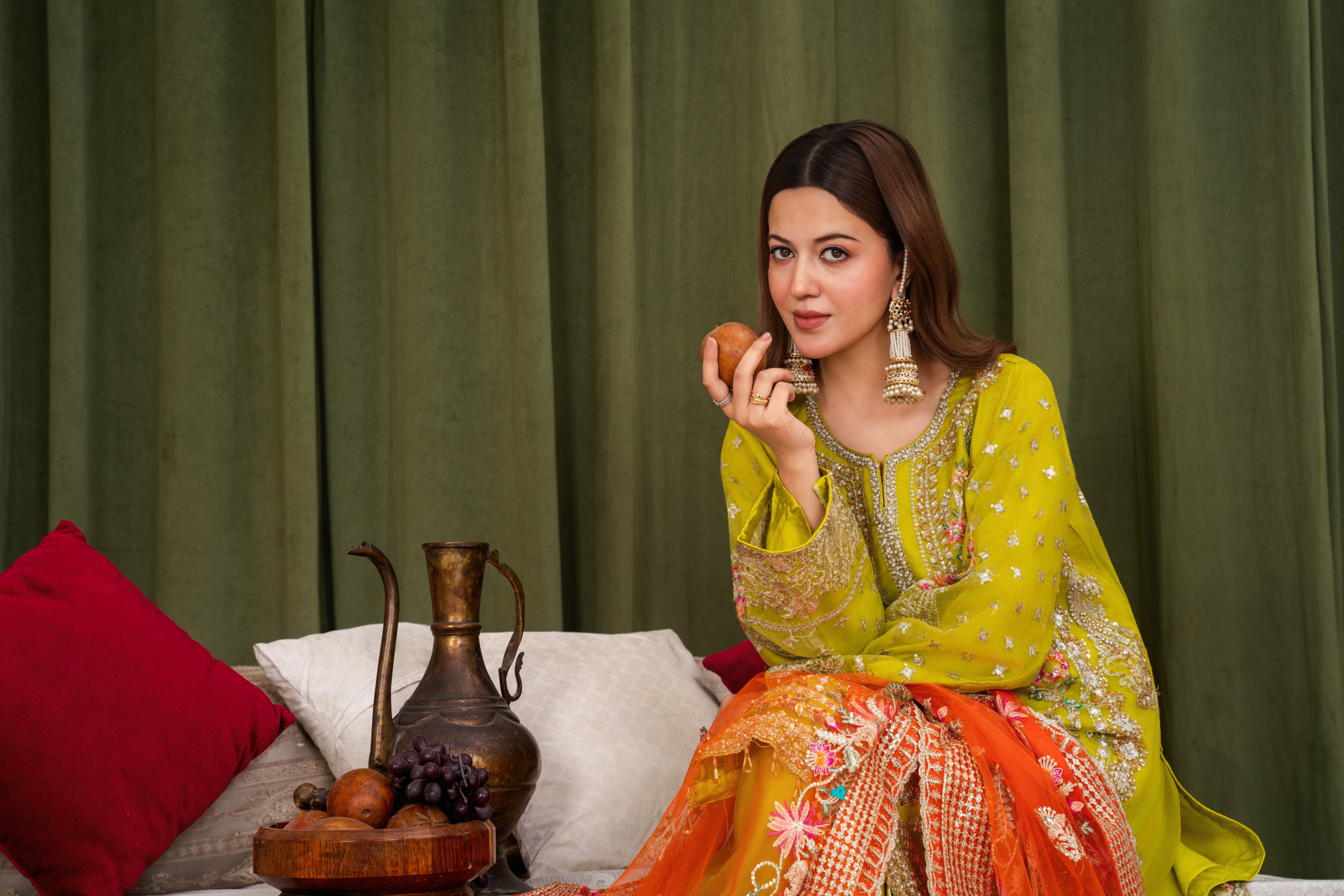 organza Sharara in Herb green