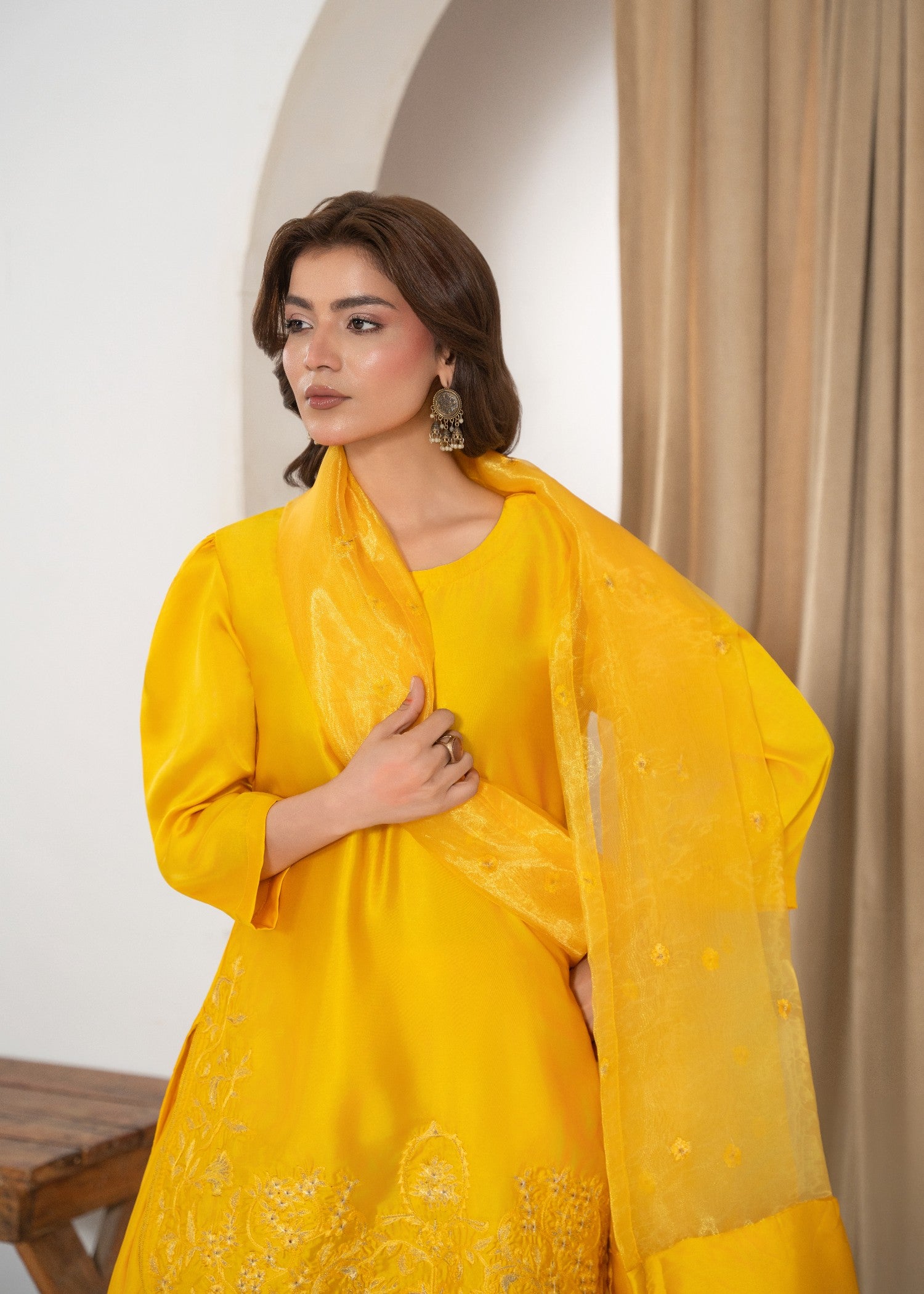 silk Kurta Set in Yellow