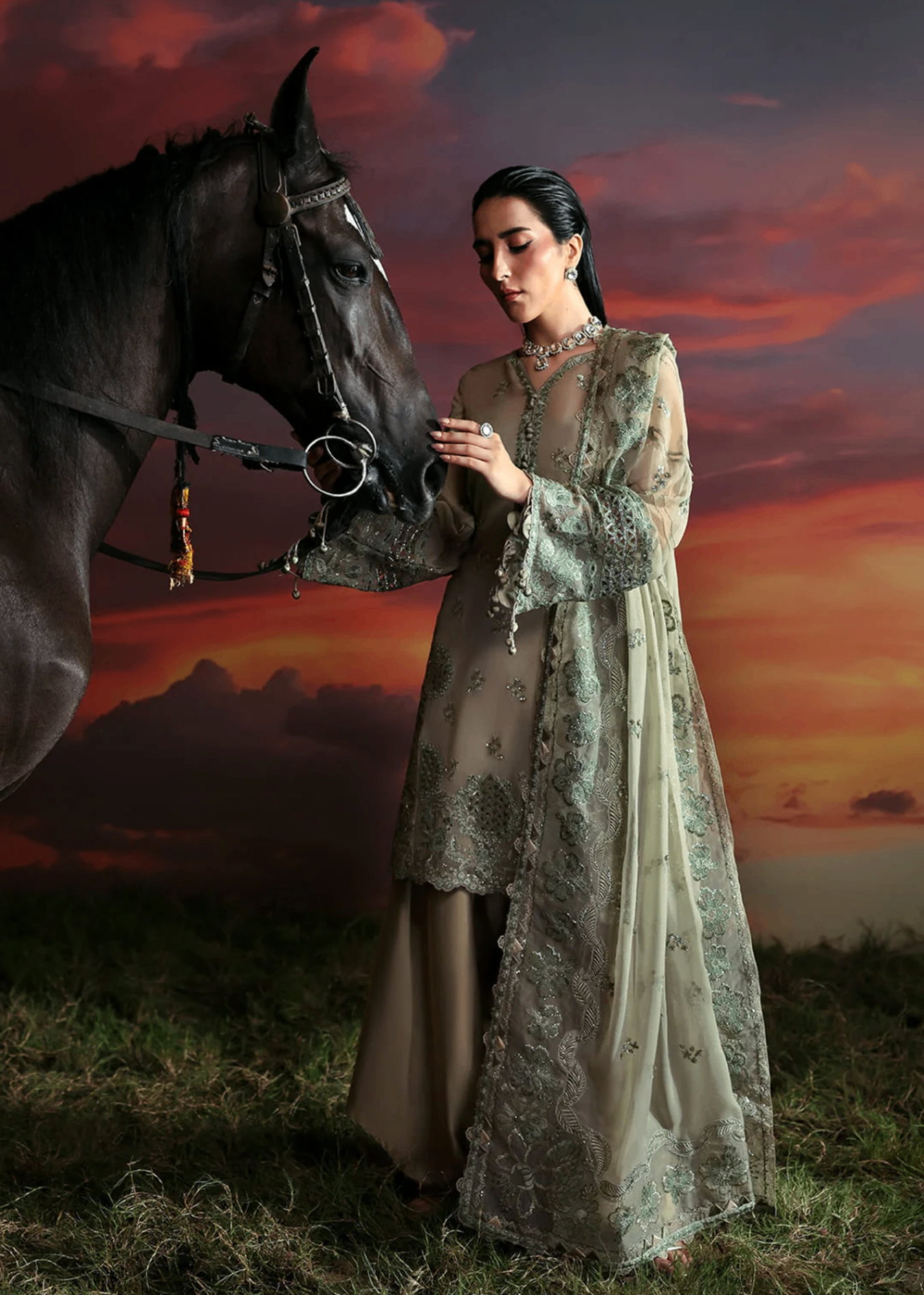 chiffon Sharara in Moss green