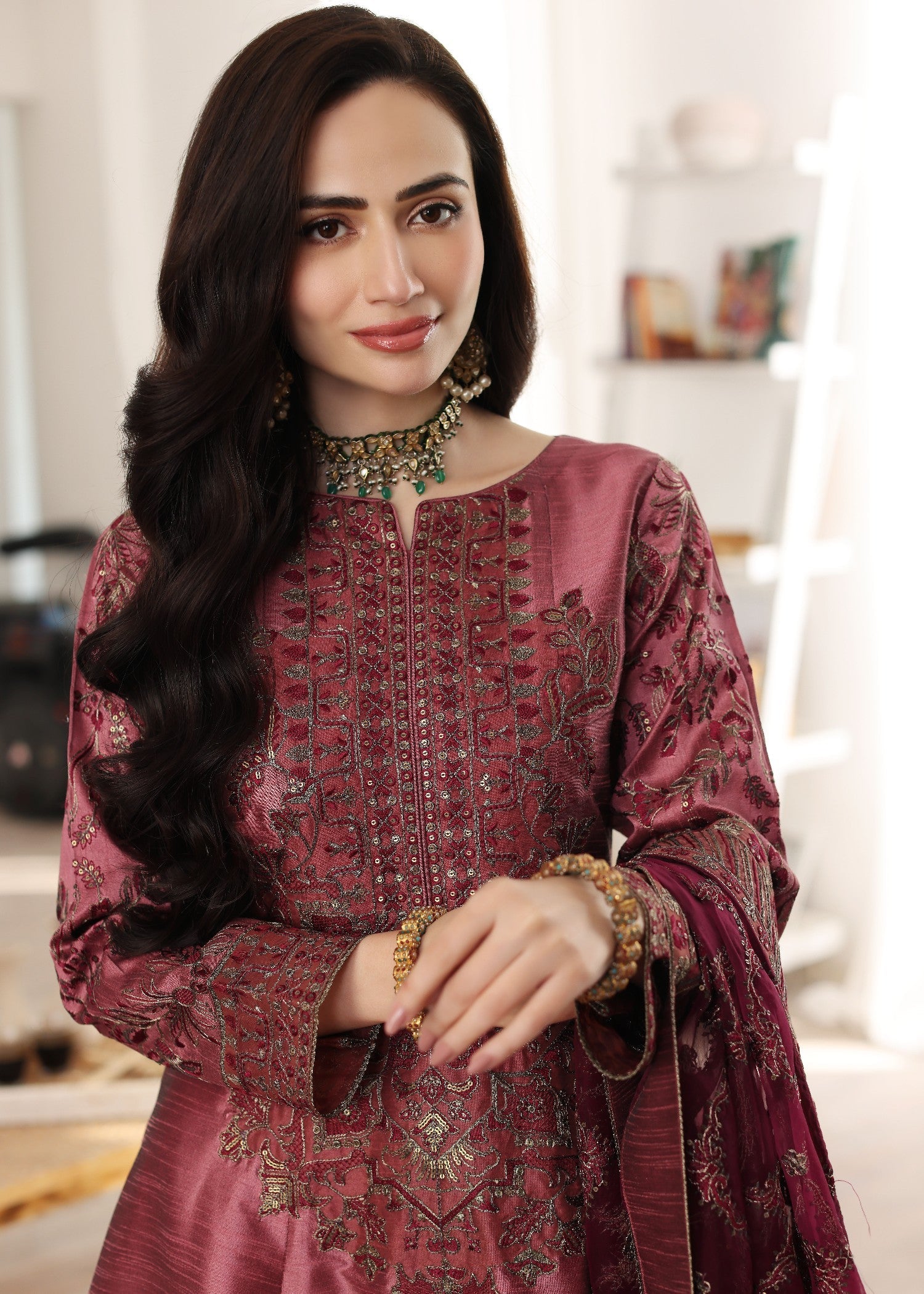 indian raw silk Pishwas in Berry red