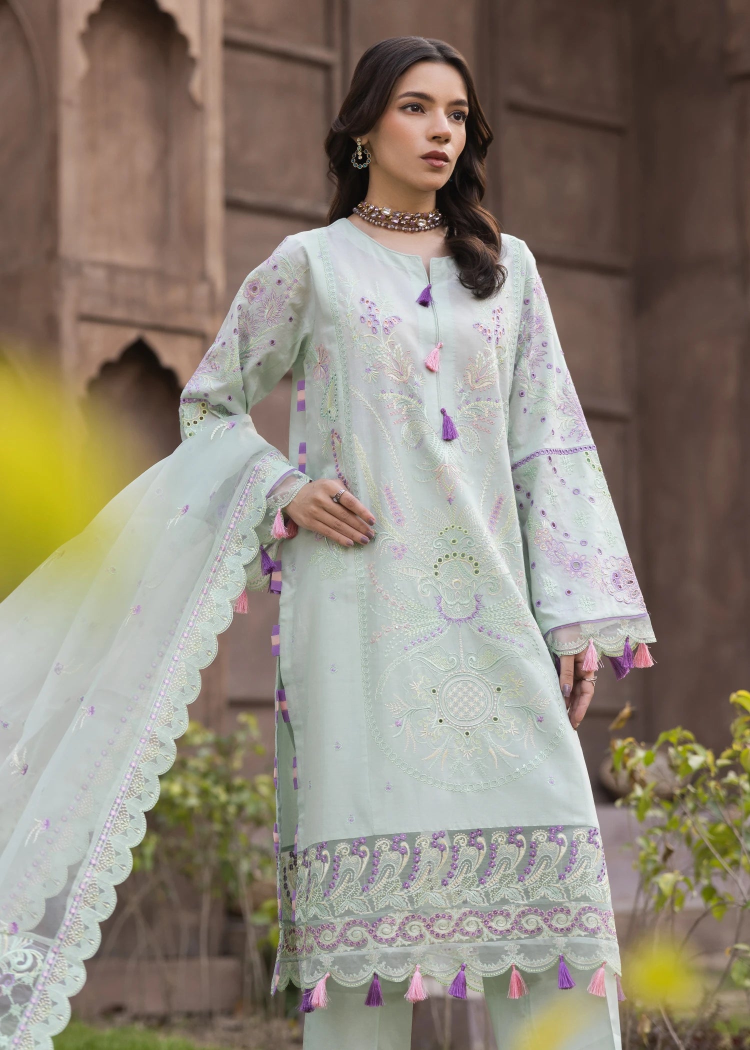 lawn Kurta Set in Tea green