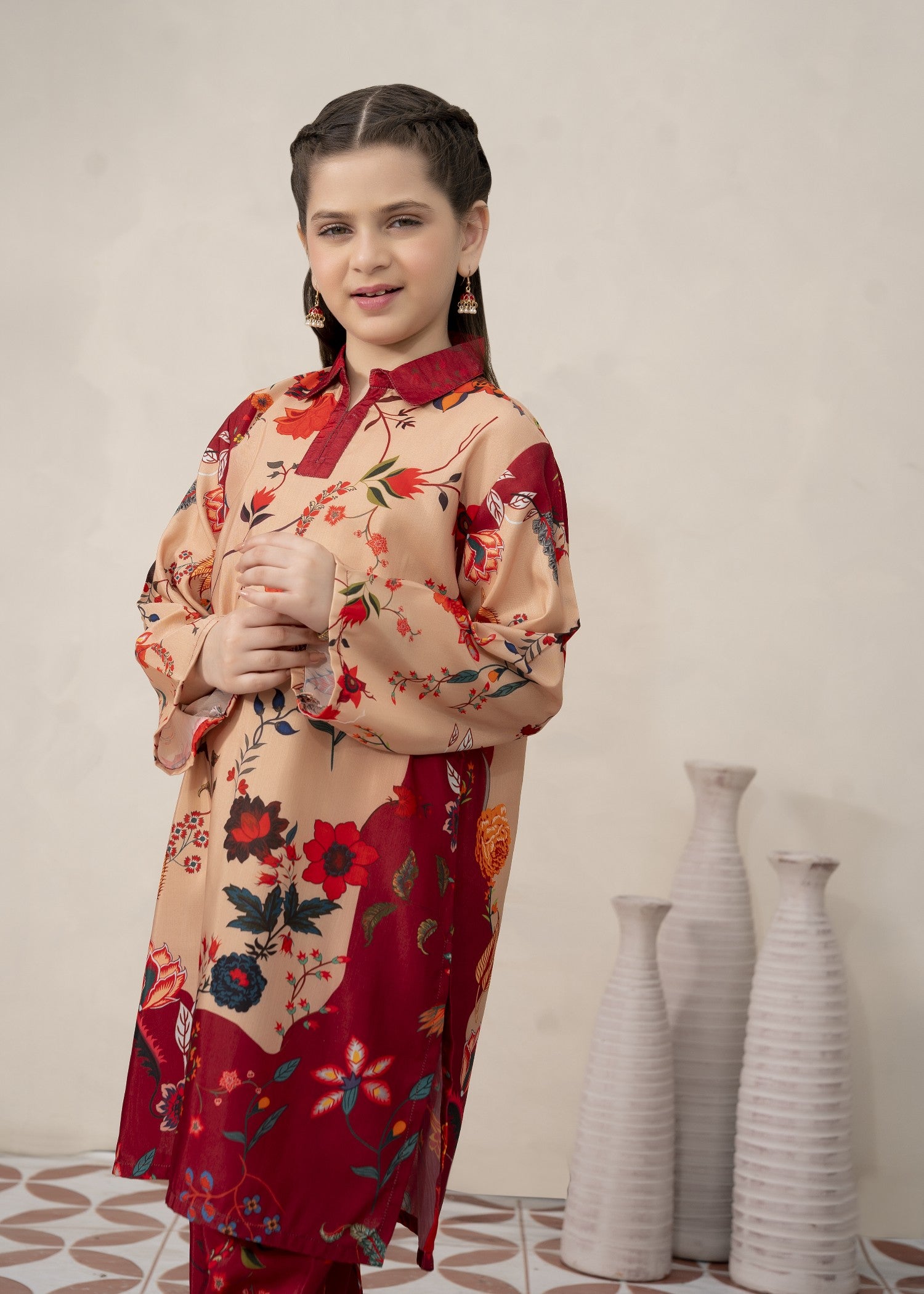 poly lawn Kurta Set in Macaroni and cheese