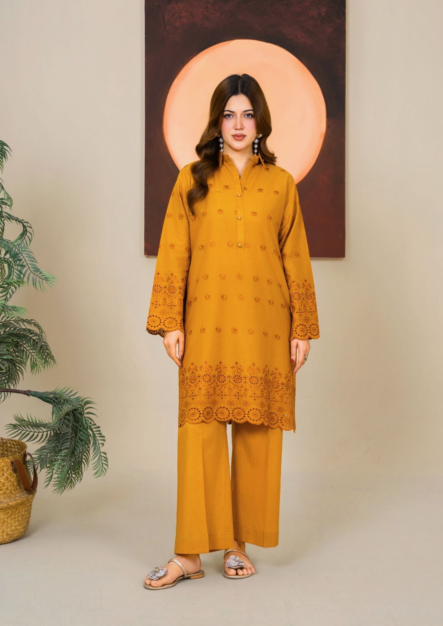 cambric Kurta Set in Mustard