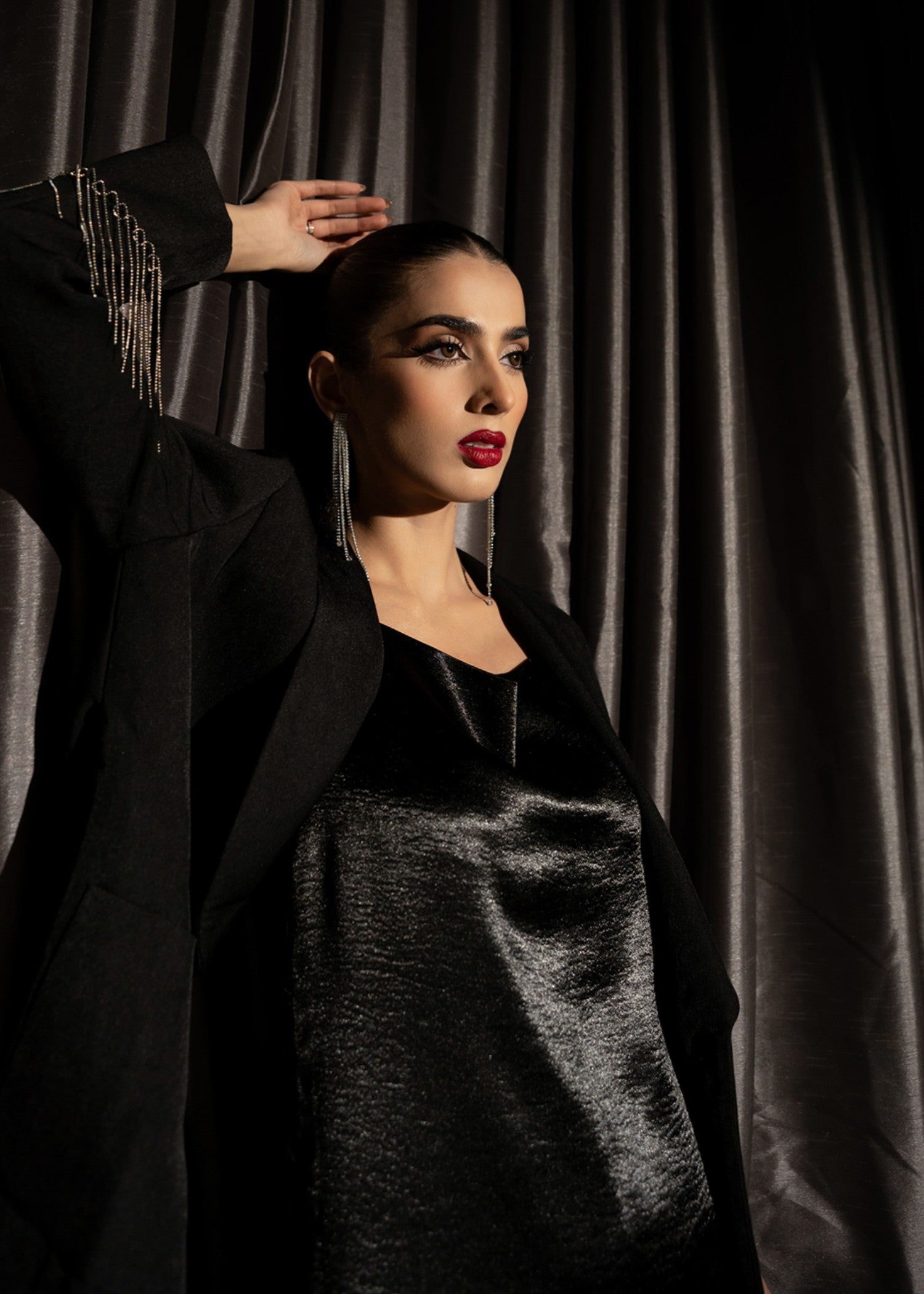 satin silk Dress in Black