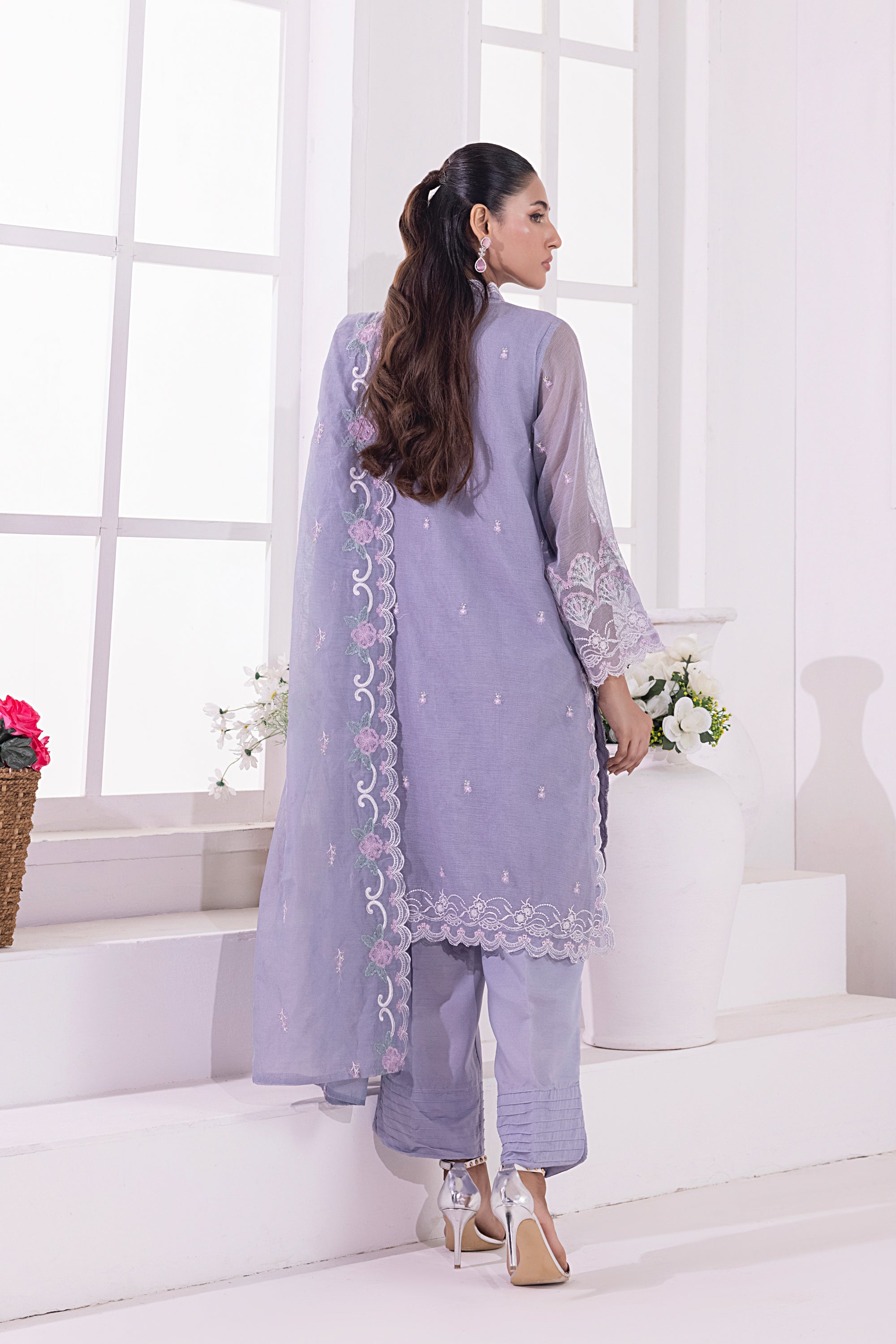 net Kurta Set in Royal lilac
