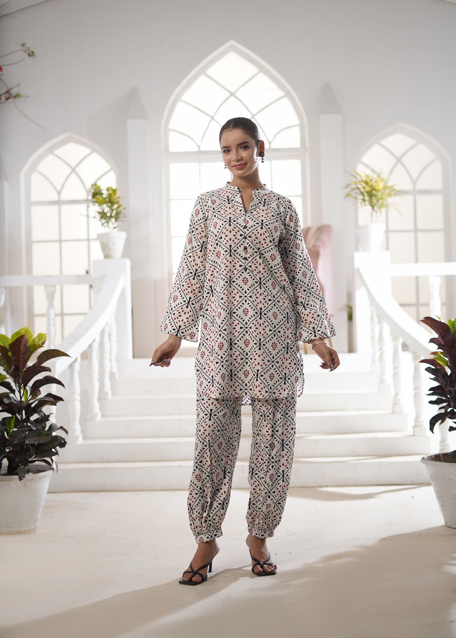 lawn Co Ord Sets in Black, red, off-white