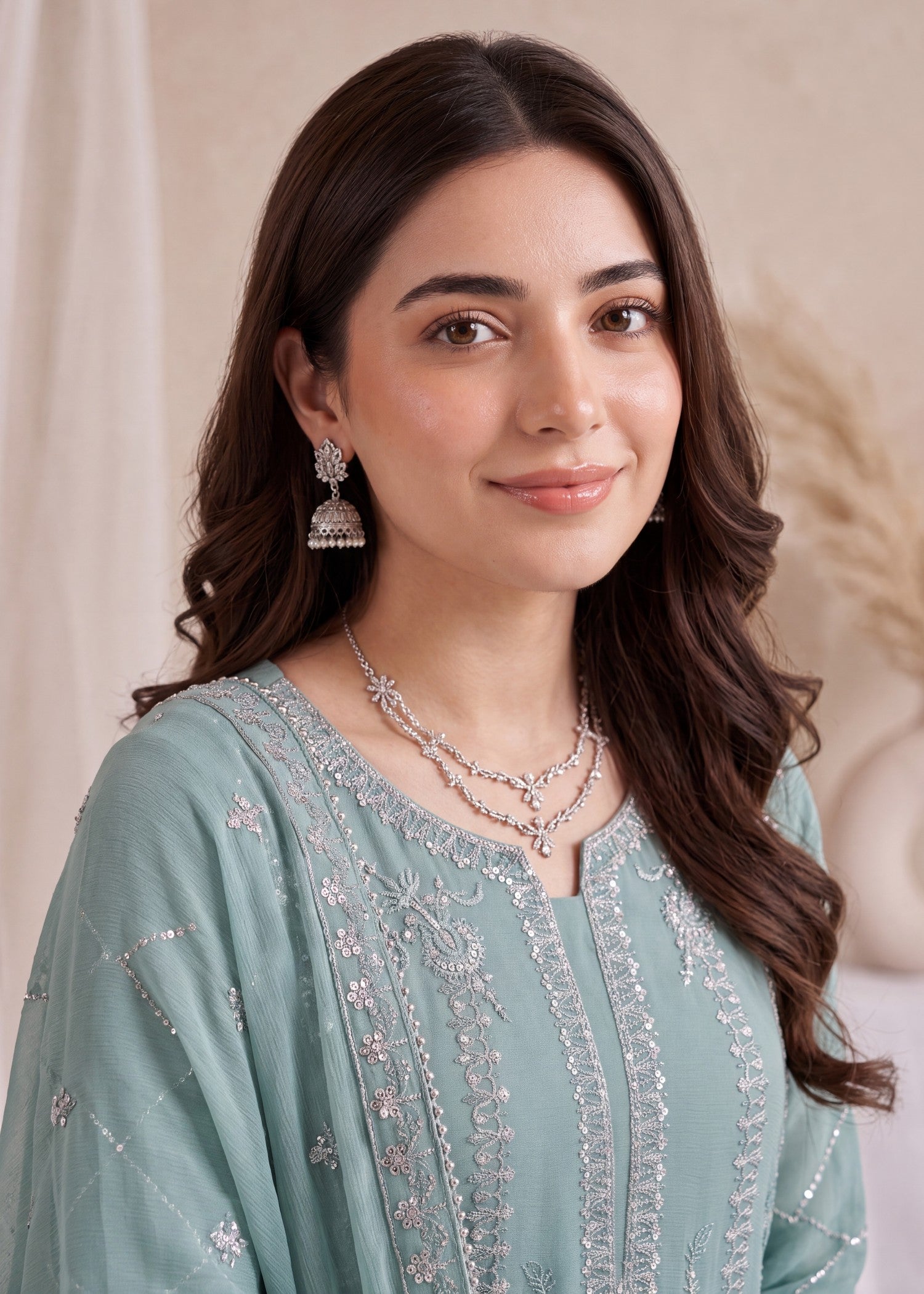 pk crinkle chiffon Kurta Set in Aquamarine