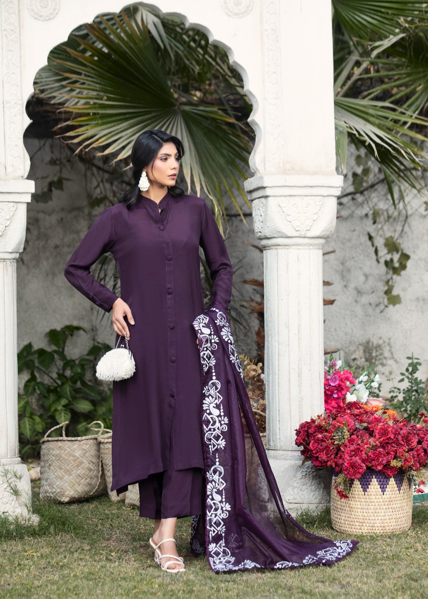 tussar silk Kurta Set in Plum