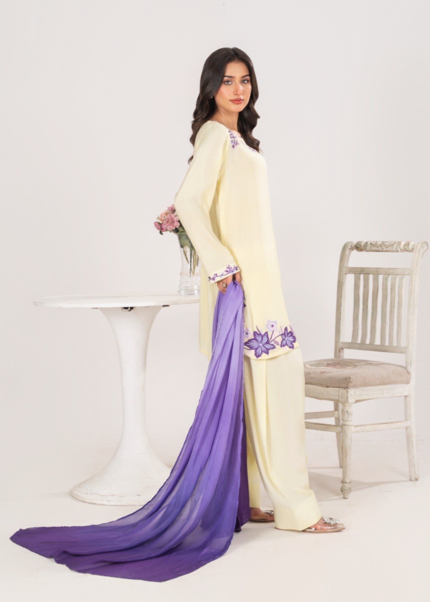 silk finish lawn Kurta Set in Lemonade