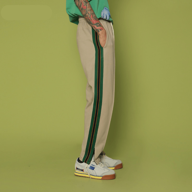 BENMYSHOWER National Tide Casual Trousers Male Hip-Hop Tide Brand Sports Pants Loose Straight Couple Striped Pants