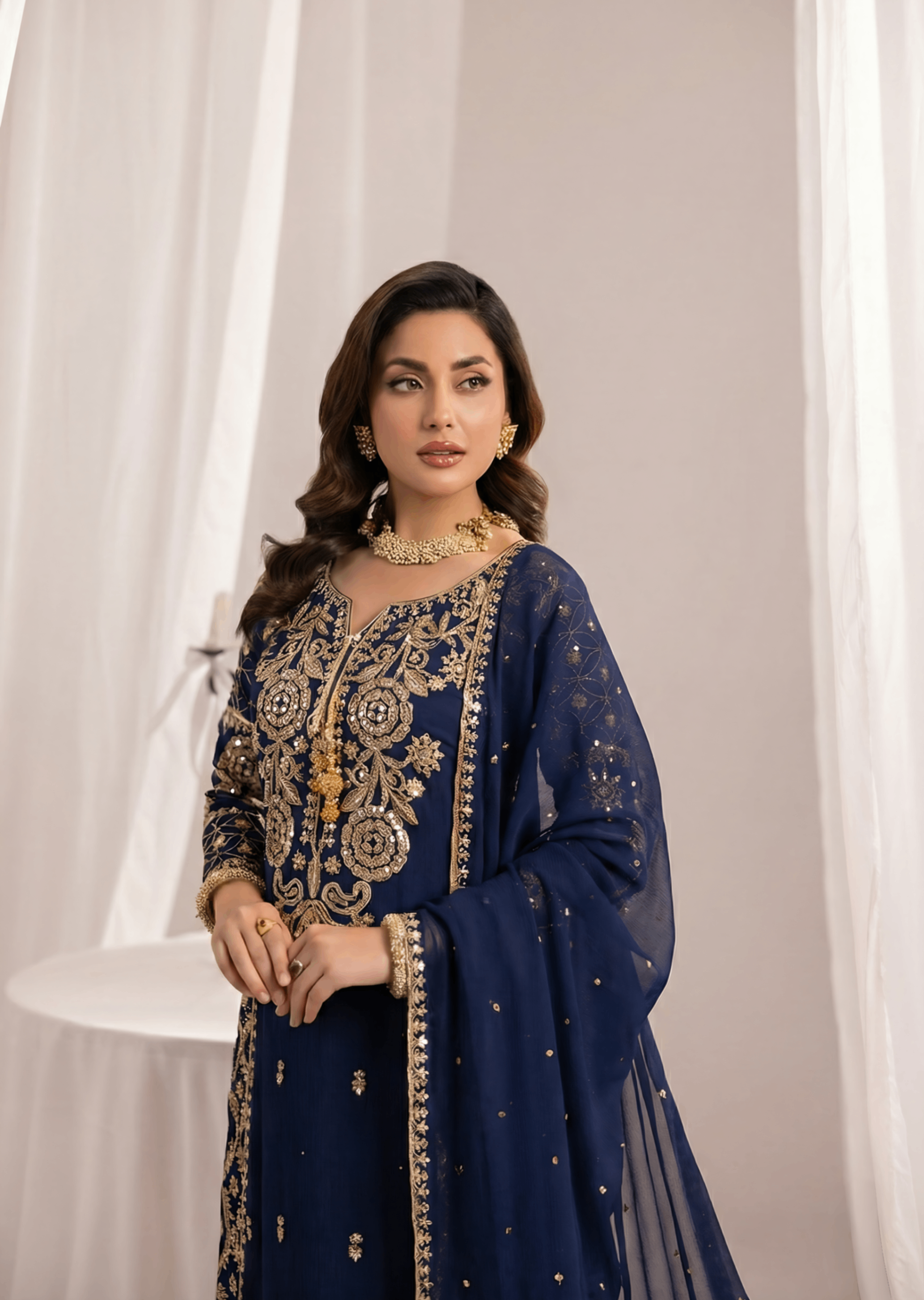 bemberg crinkle chiffon Sharara in Navy blue
