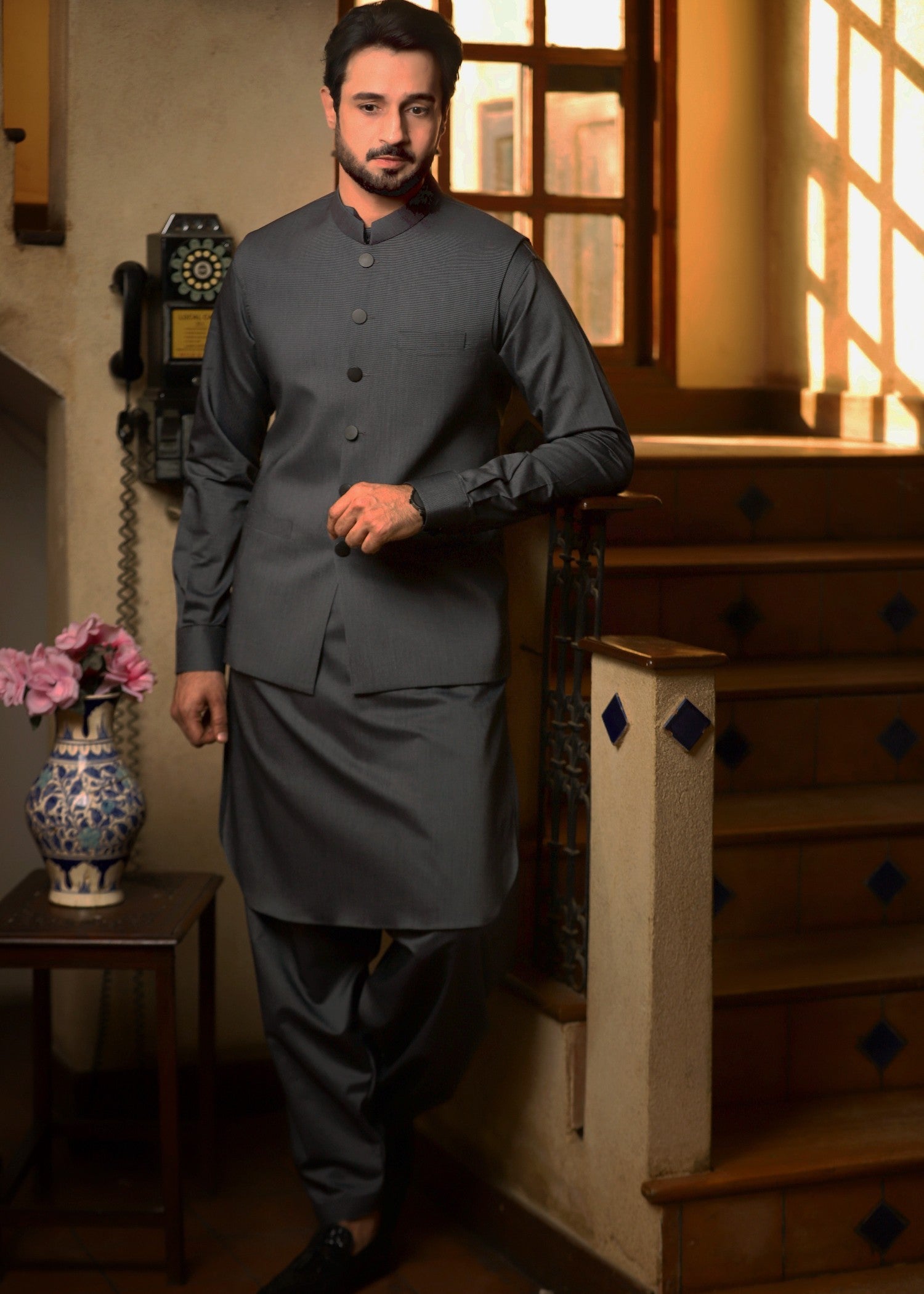 cotton Waistcoat in Charcoal