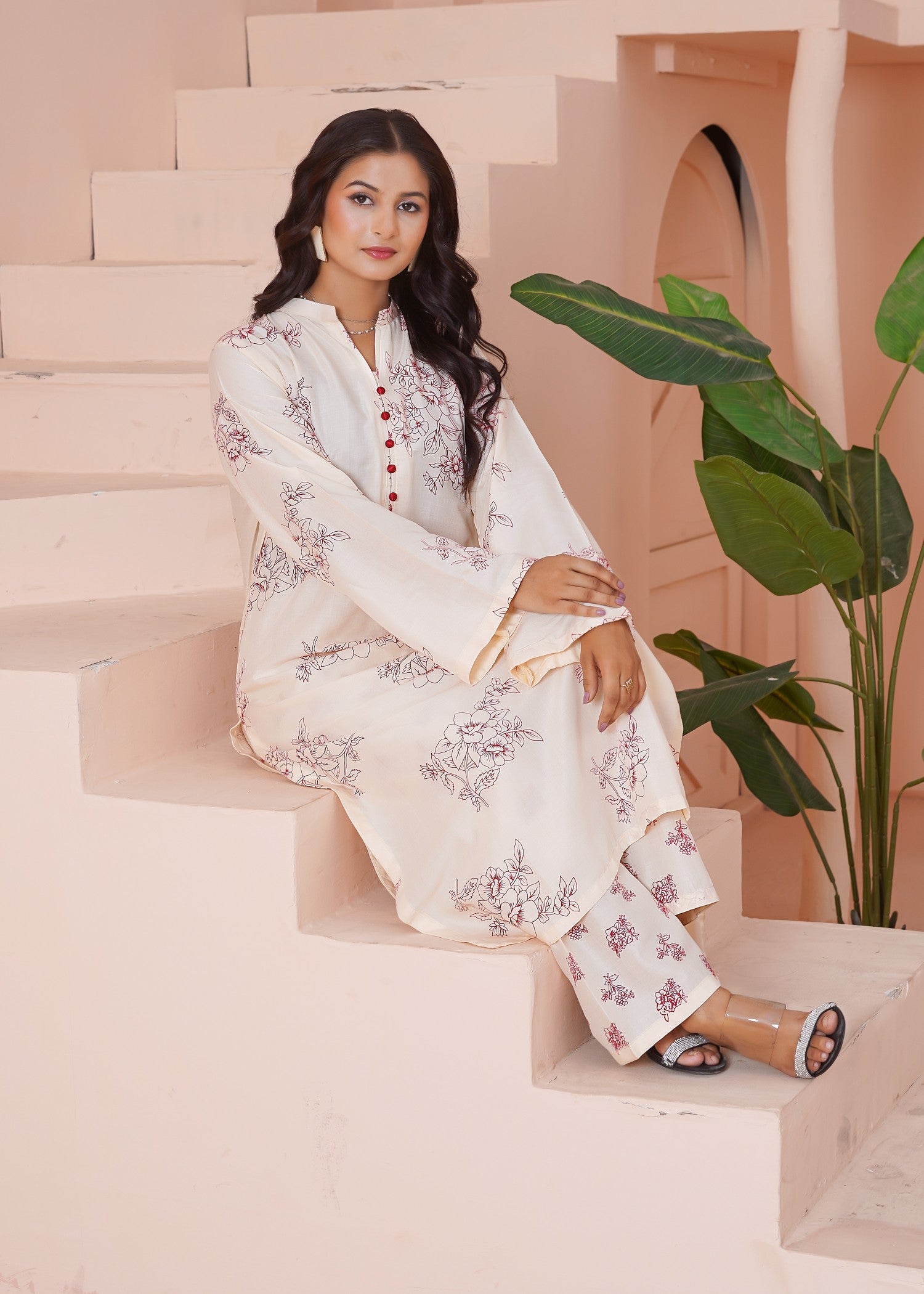 arabic lawn Kurta Set in Off-white