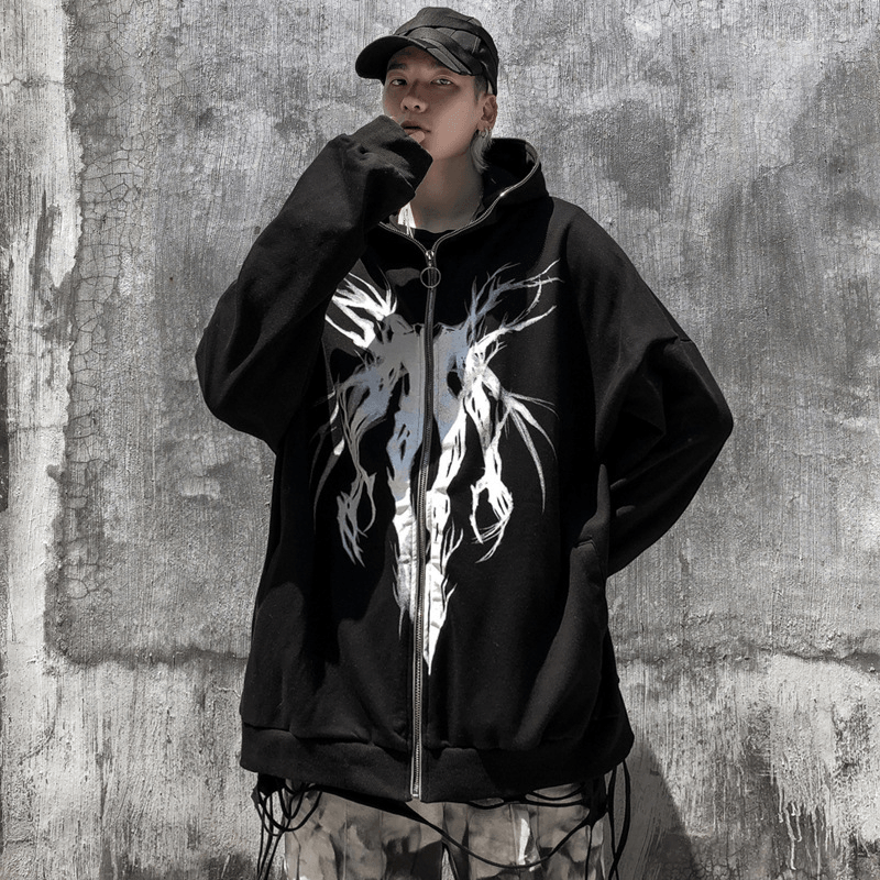 Dark Wind Funeral Trendy Brand Printed Cardigan Zipper Sweater