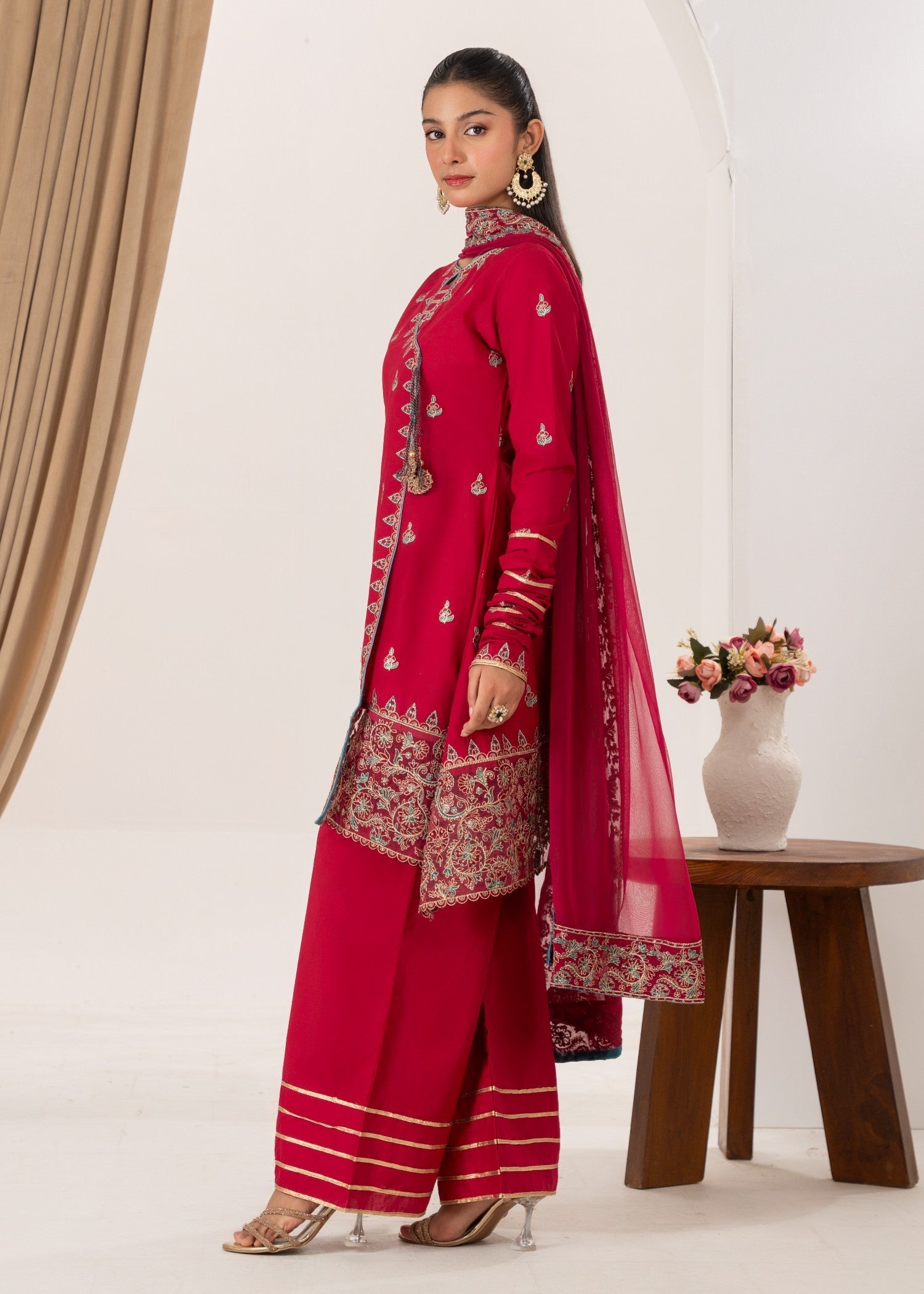 cotton Angrakha in Hot pink