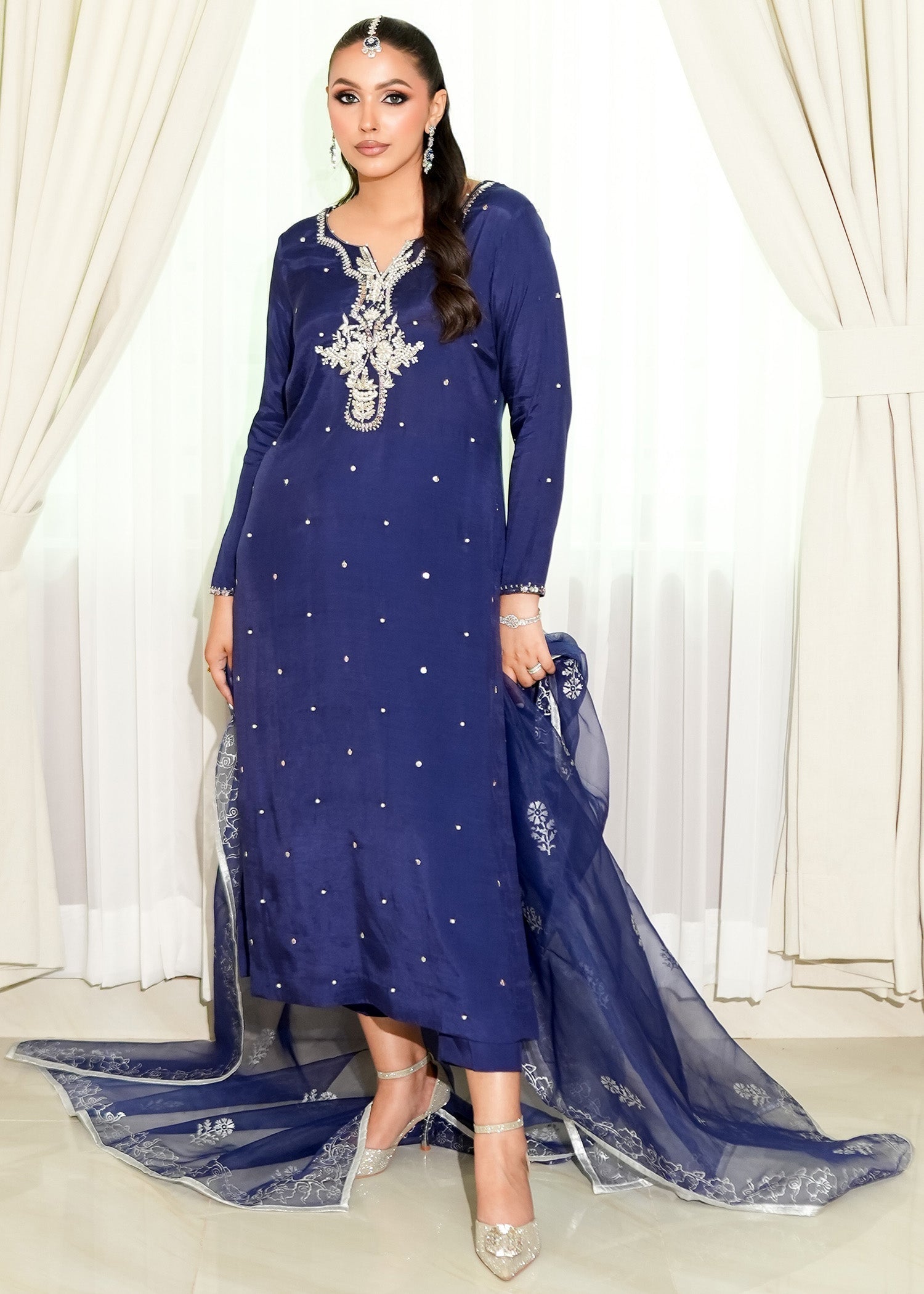 raw silk Kurta Set in Navy blue