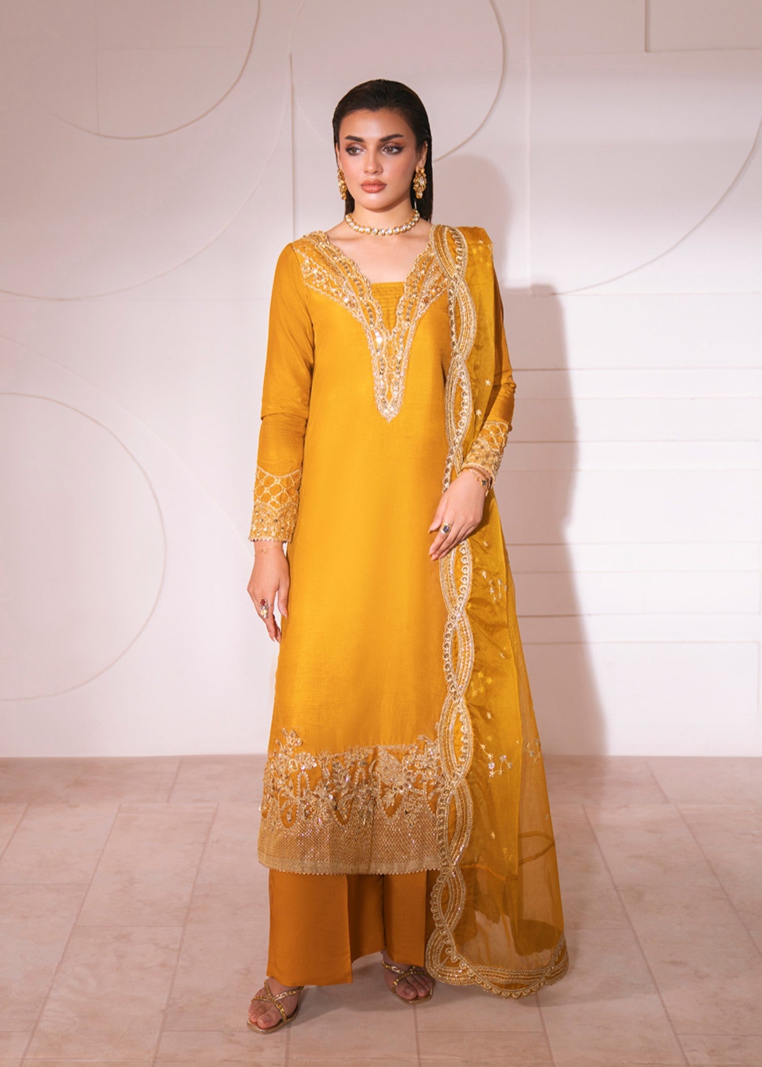 korean raw silk Kurta Set in Mustard