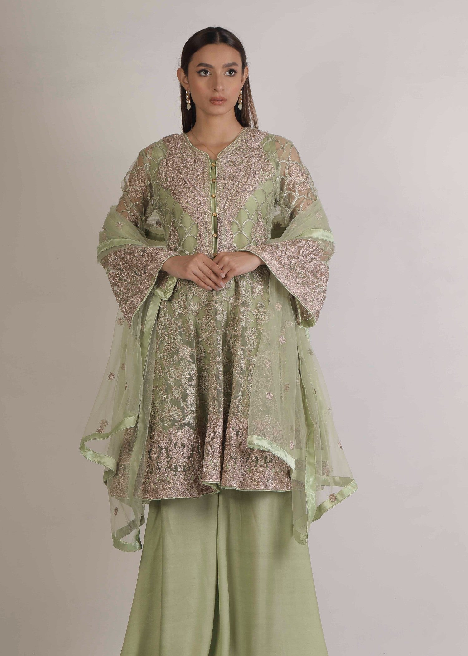 net Peplum in Pistachio green