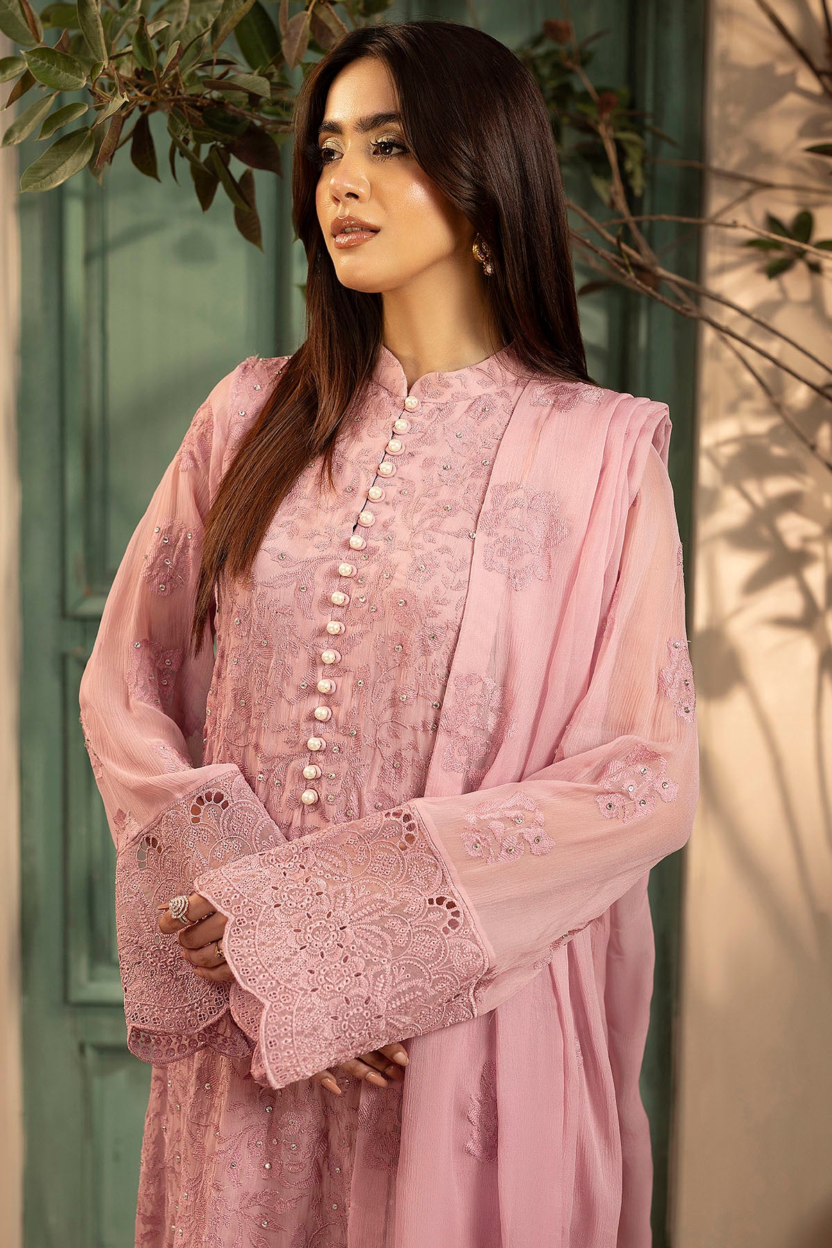 crinkle chiffon Unstitched in Pink