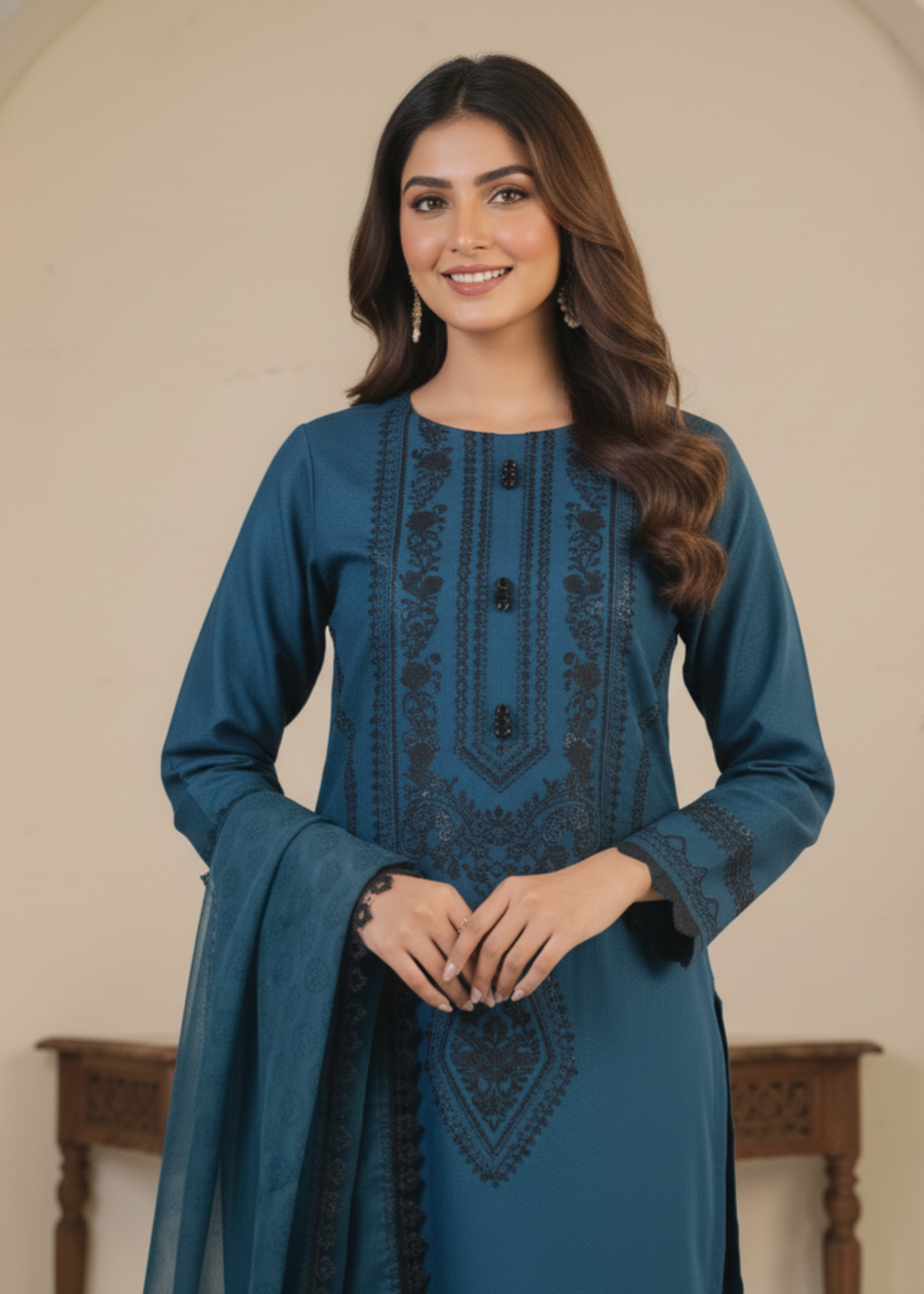 poly viscose Kurta Set in Ocean blue