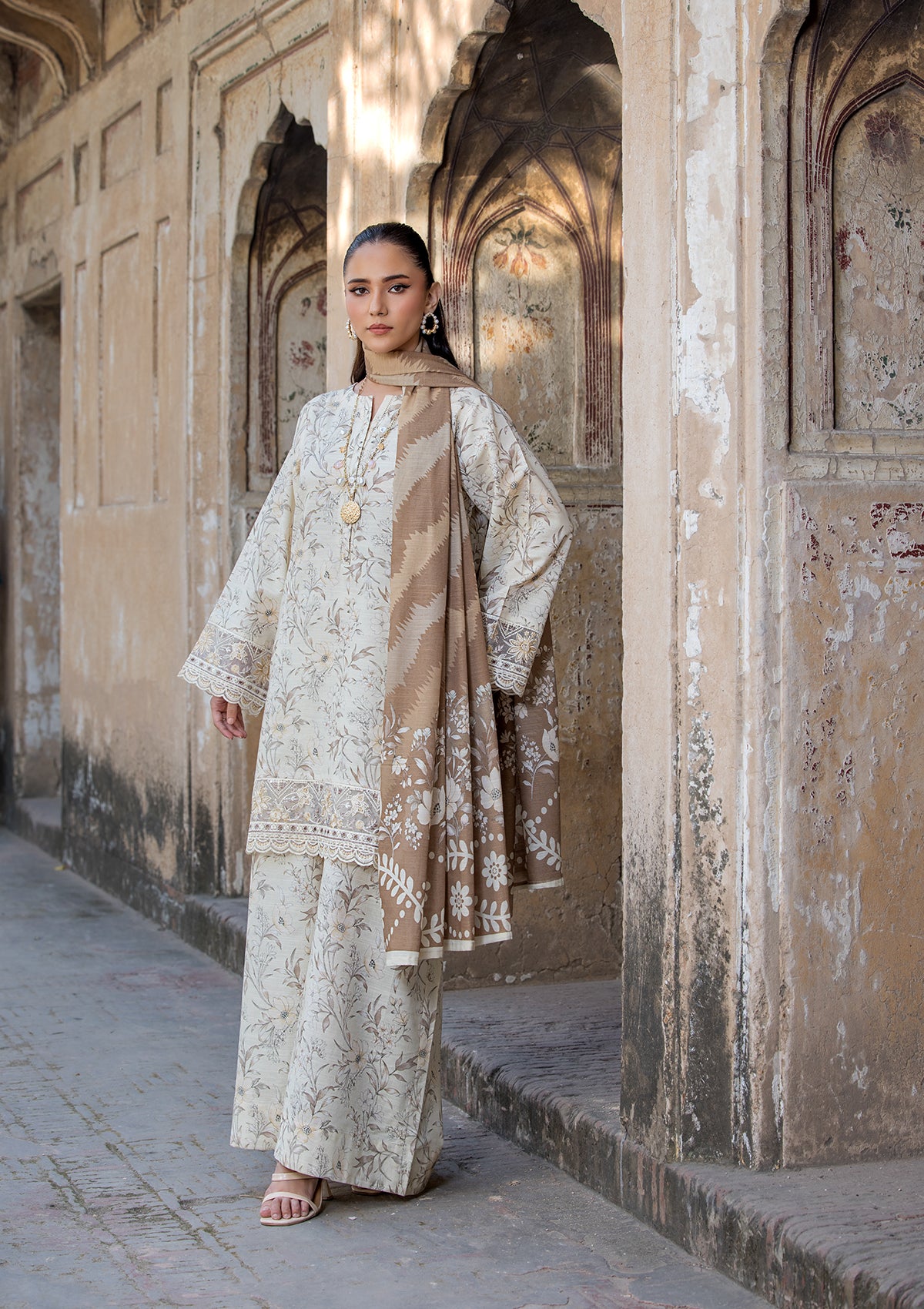 lawn Kurta Set in Cream