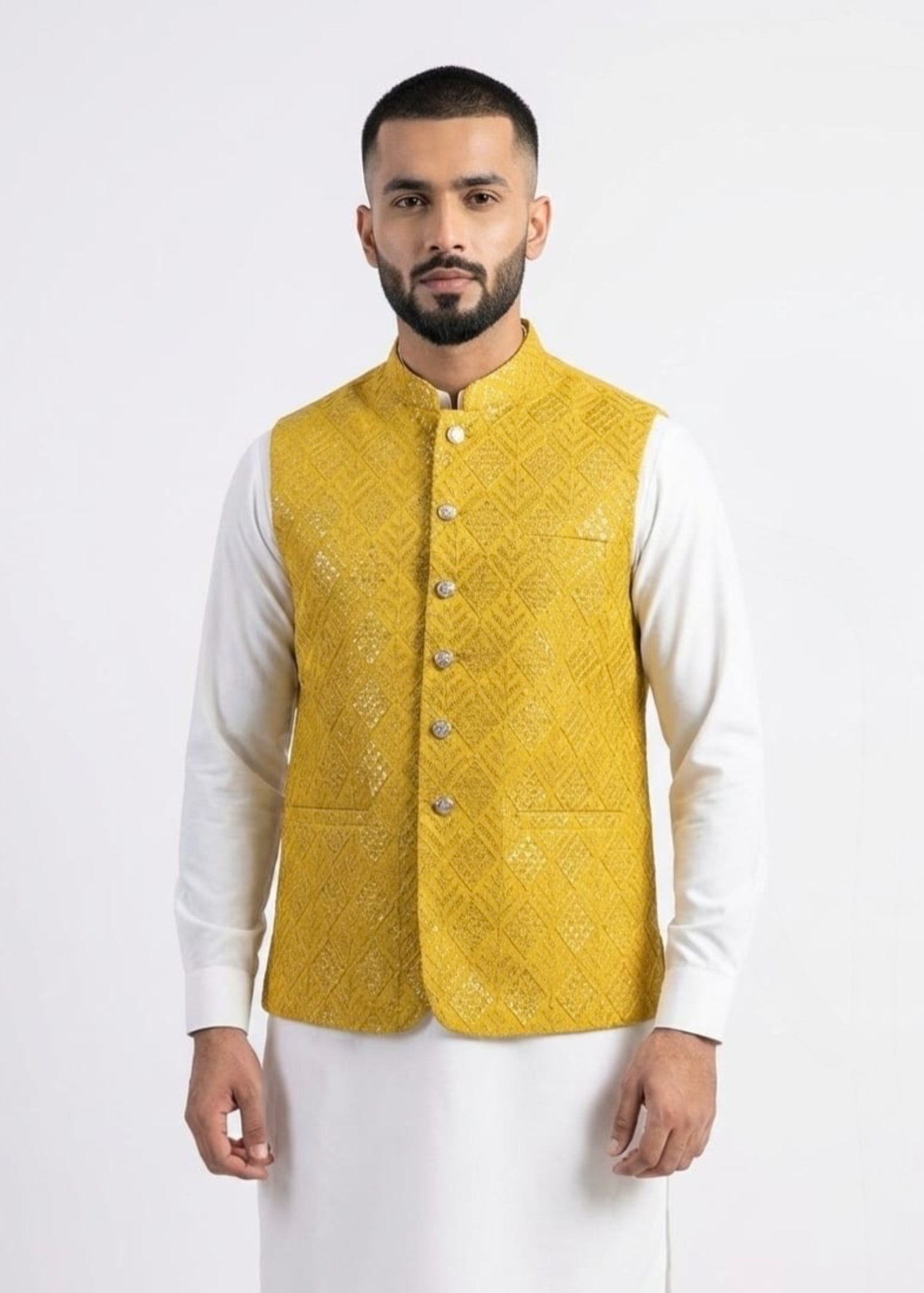 raw silk Waistcoat in Mellow yellow