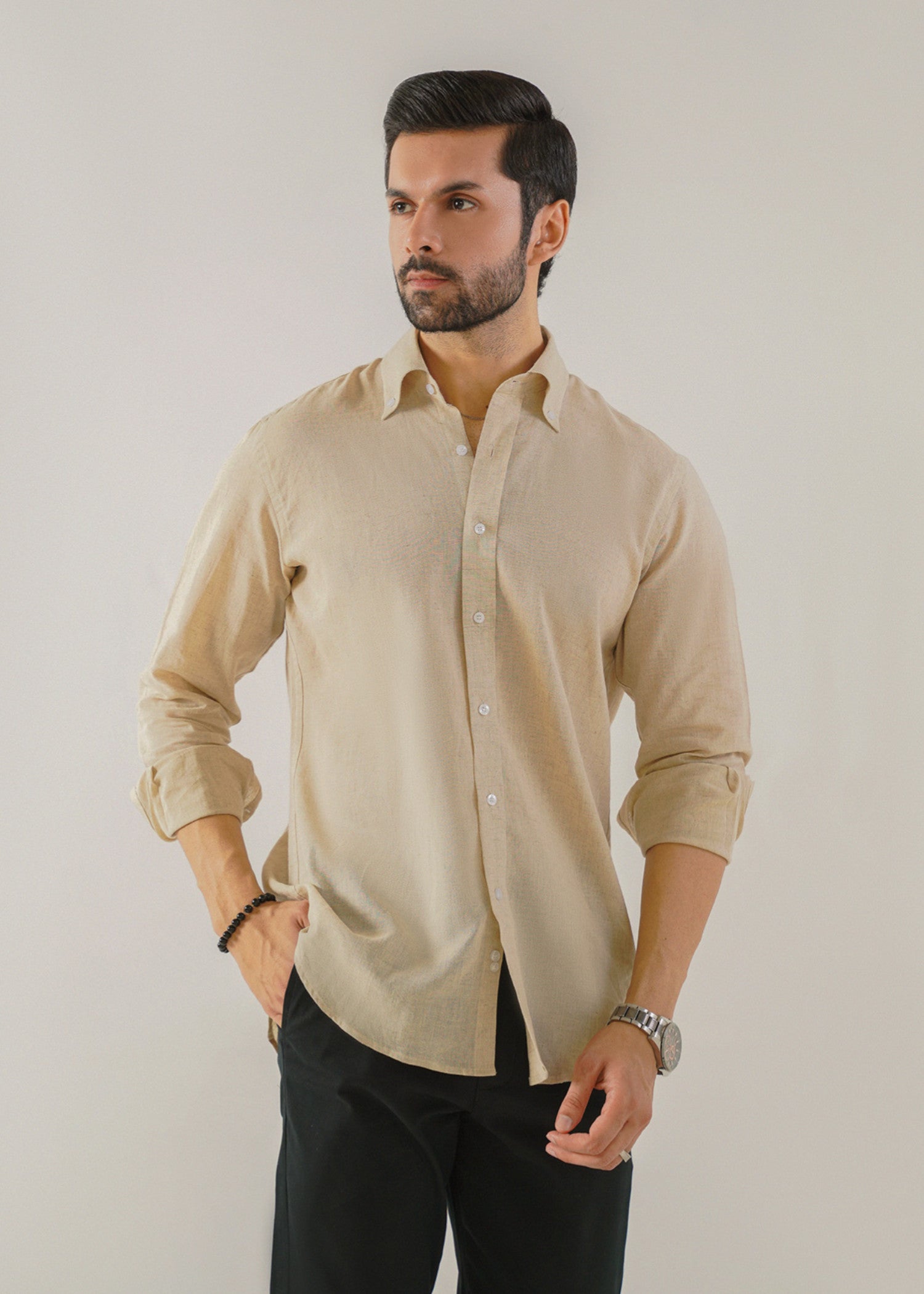 linen Casual Shirt in Vanilla by Lapel by Gem Garments