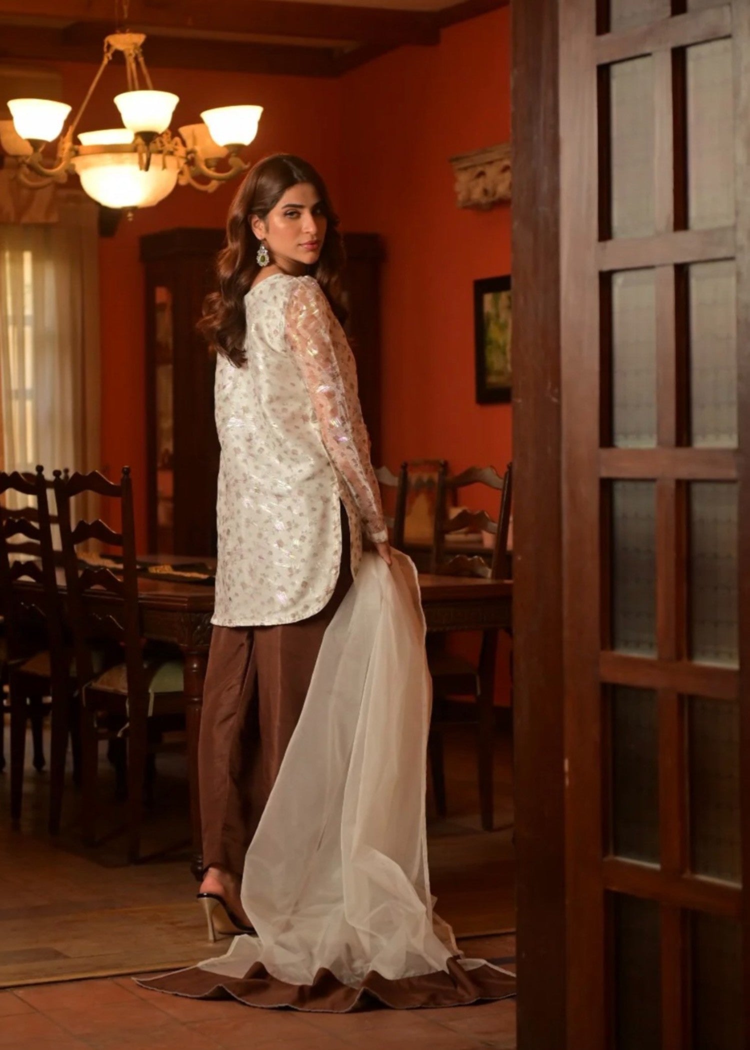 organza Kurta Set in Pearl white