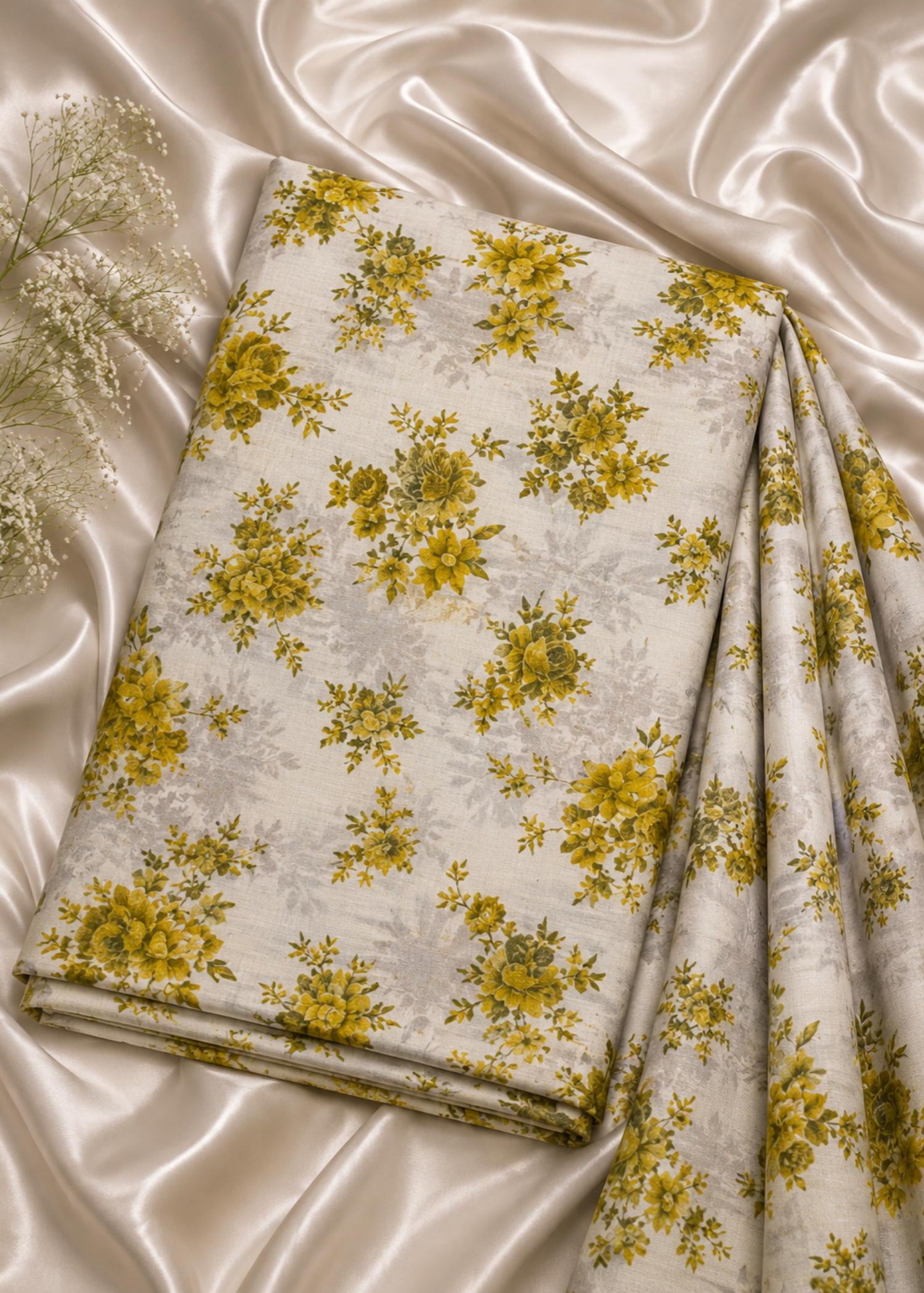lawn Unstitched in Beige, mustard