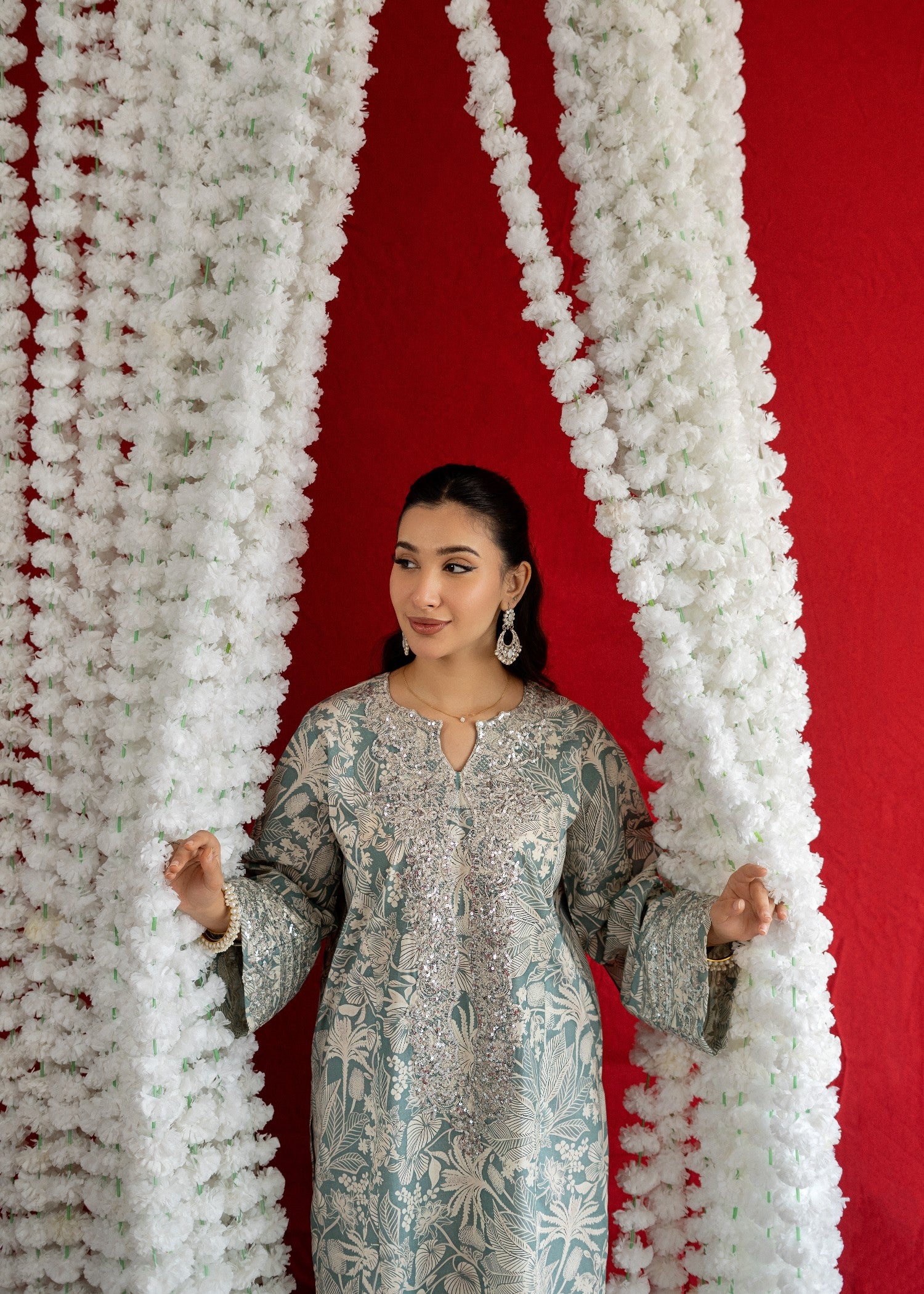 lawn Kurta Set in Duck egg grey